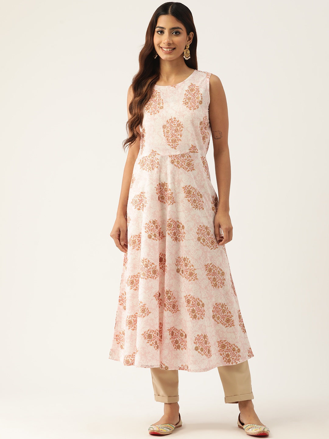 

FERANOID Floral Printed Pure Cotton Kurta, Pink