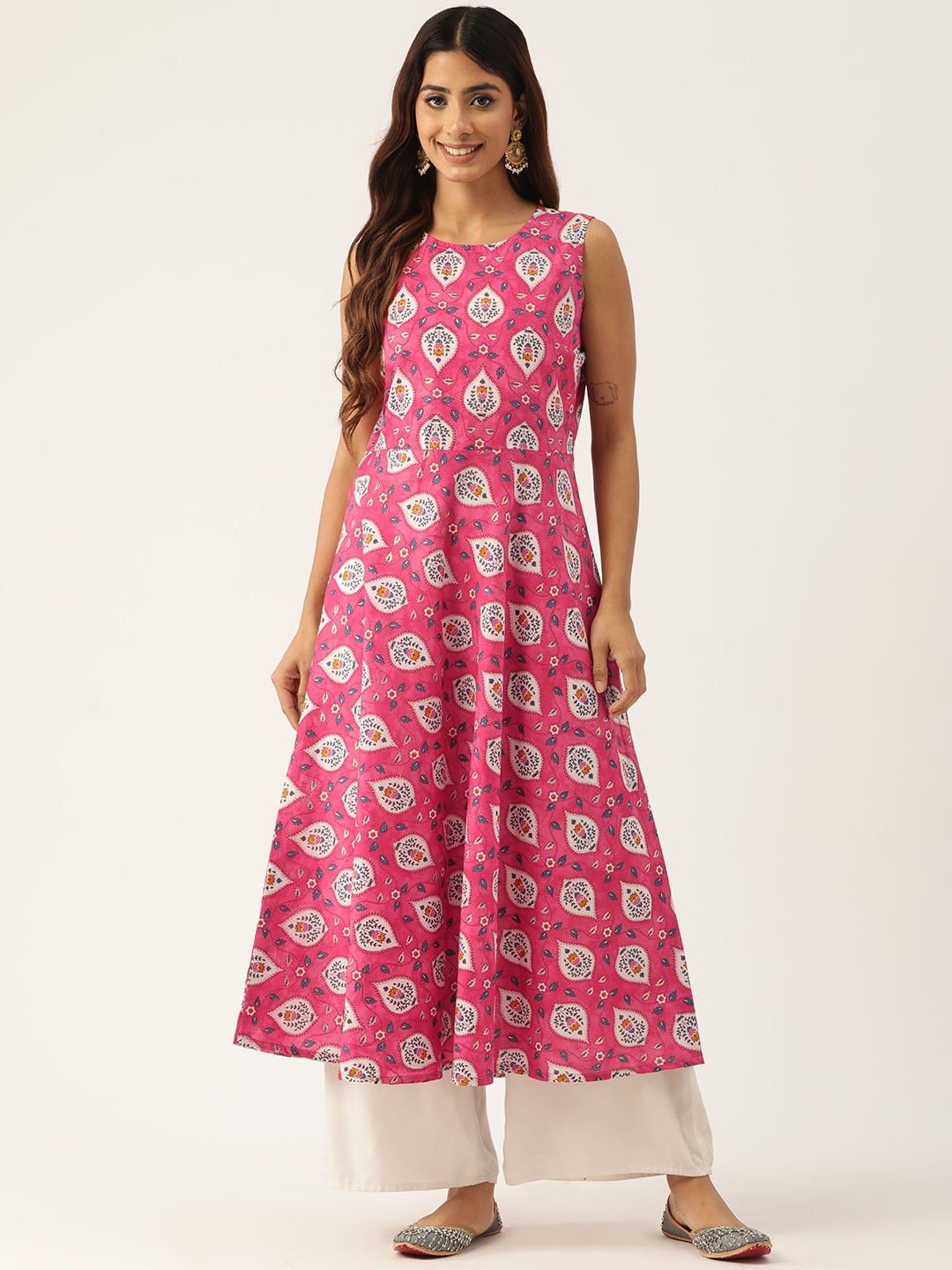 

FERANOID Floral Printed Pure Cotton Kurta, Rose