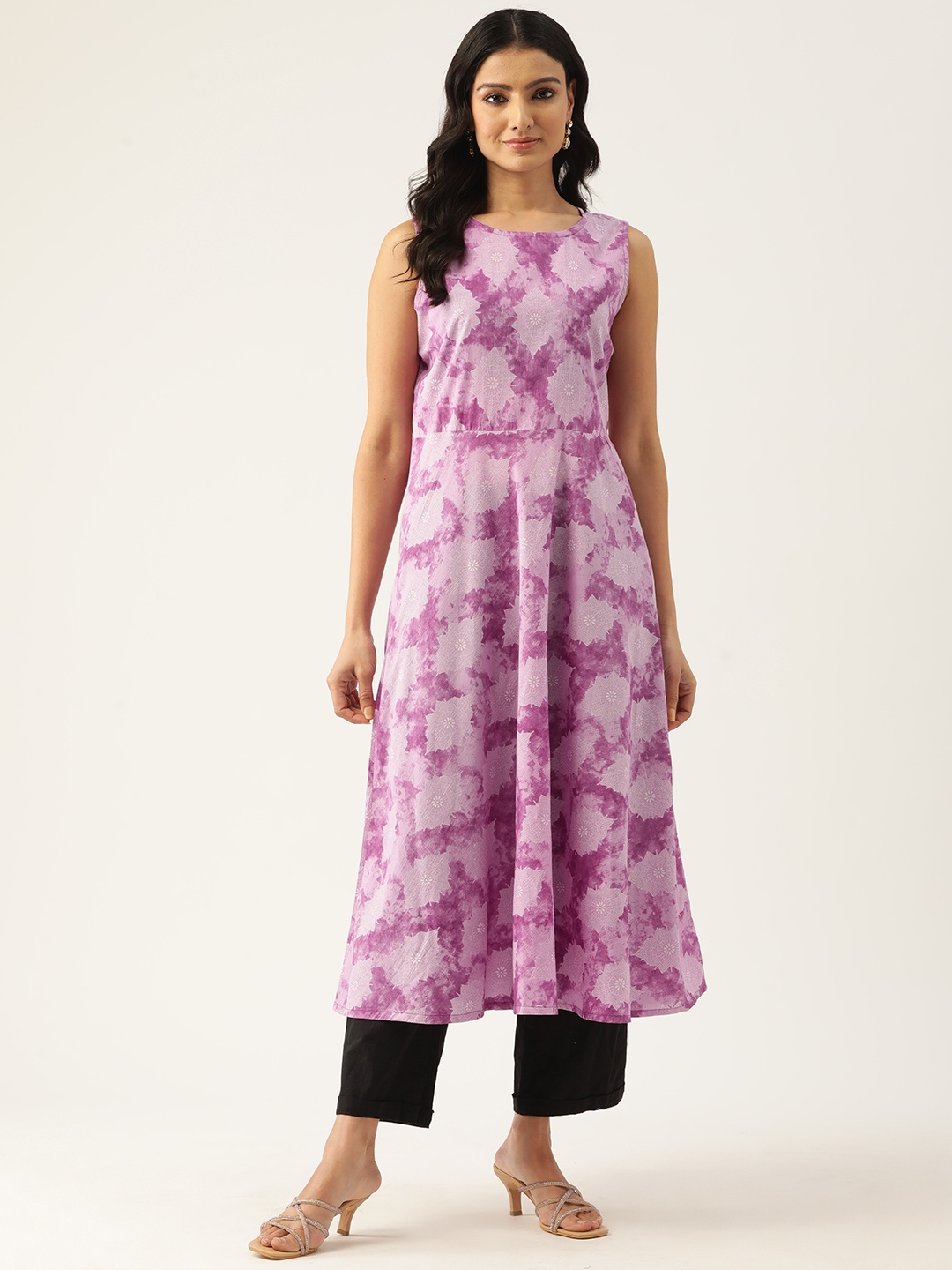 

FERANOID Ethnic Motifs Printed Pure Cotton Kurta, Lavender