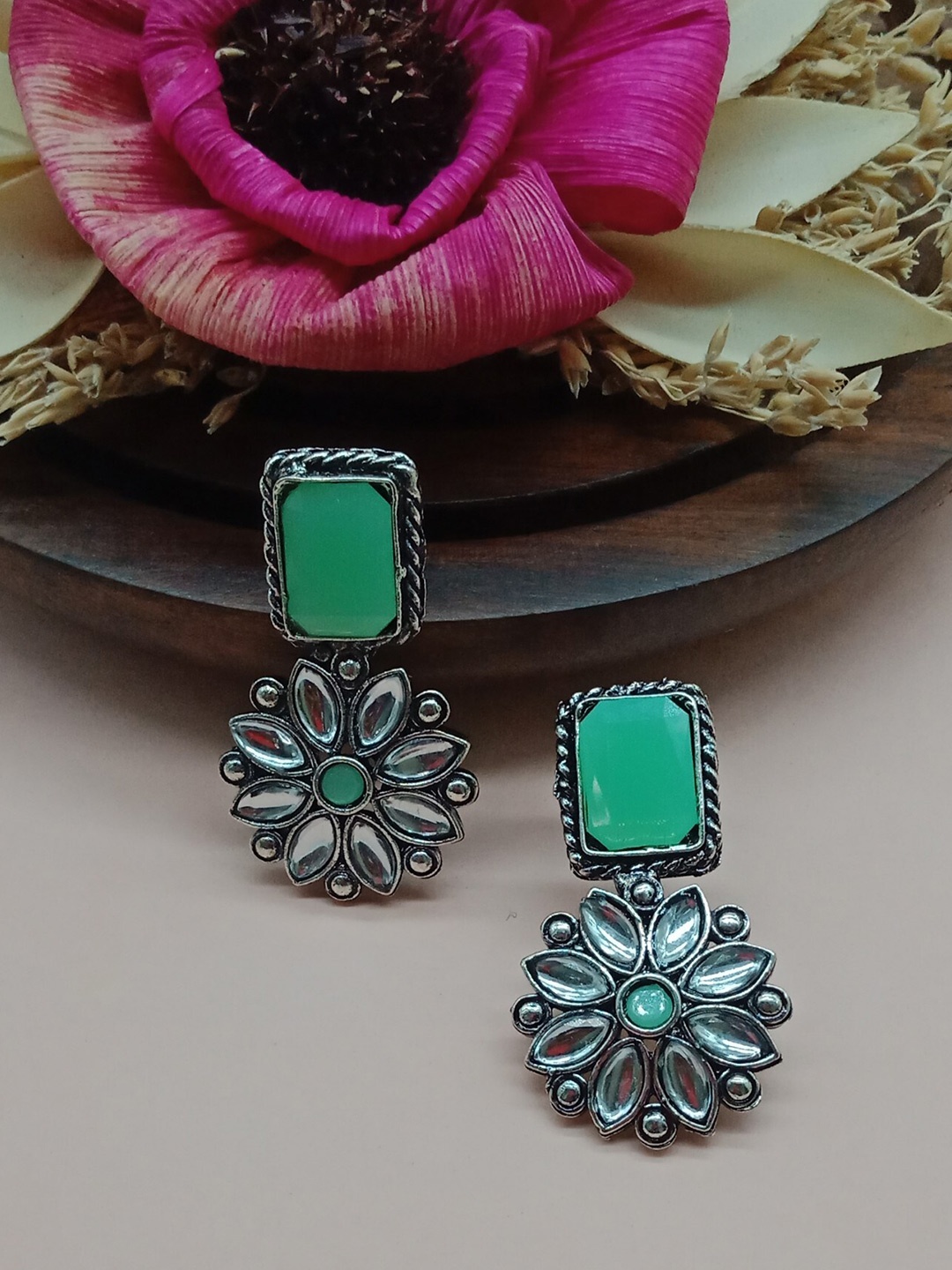 

AASHISH IMITATION Olive Green Hoop Earrings