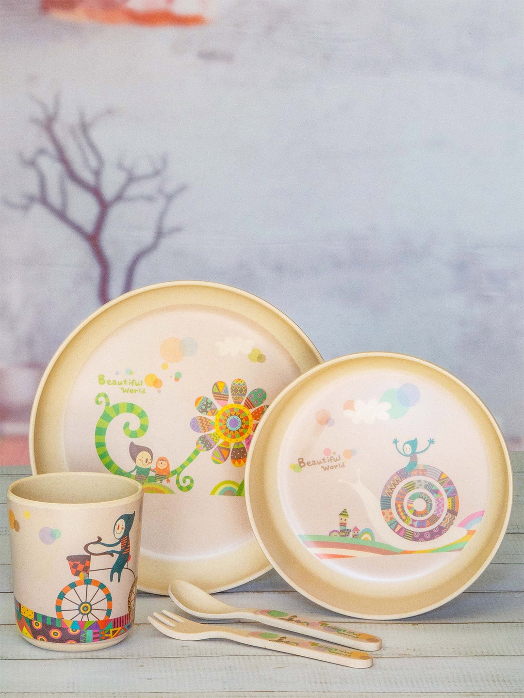 

Stehlen Cream 5 Pieces Floral Printed Melamine Glossy Dinner Set