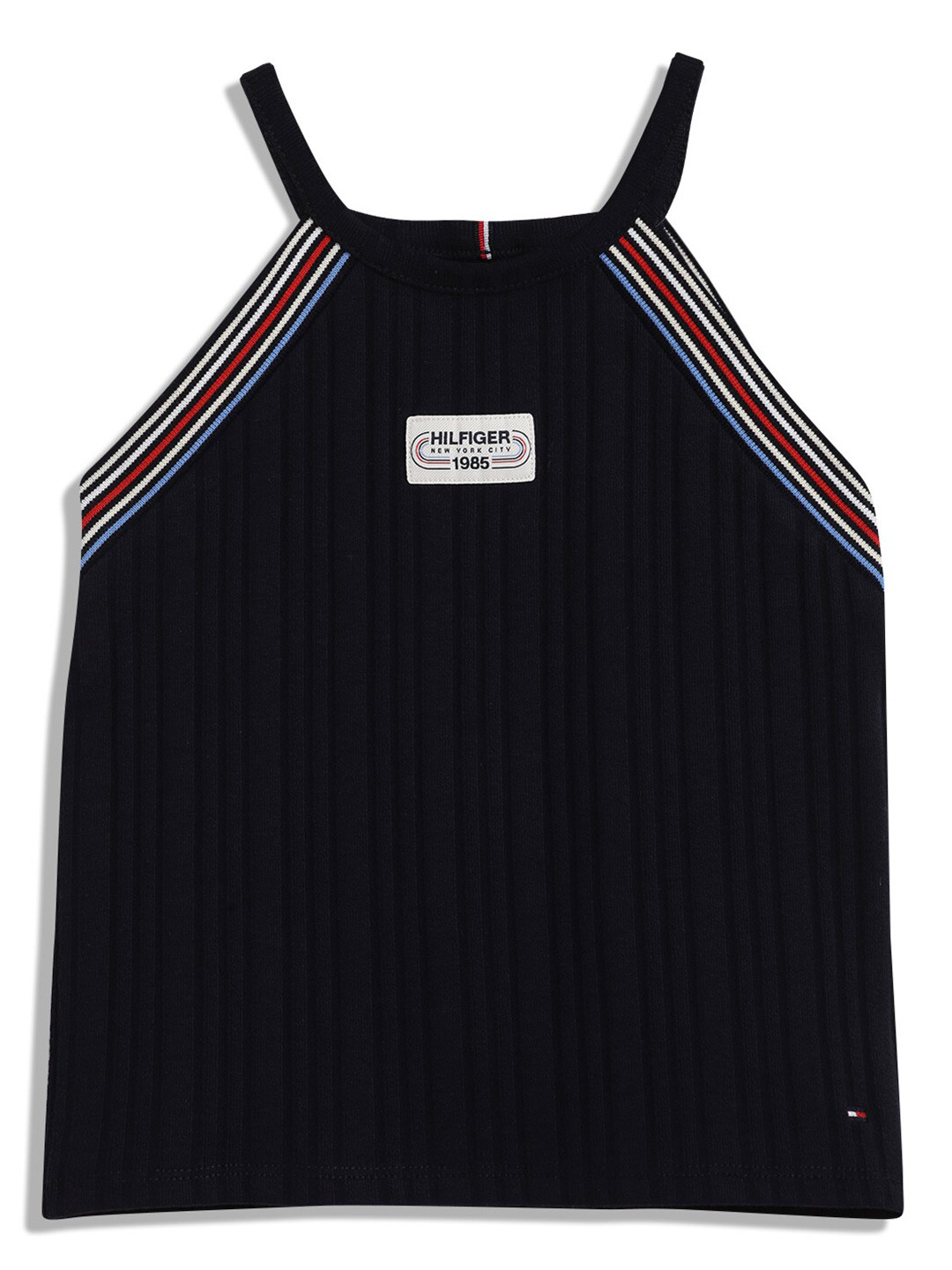 

Tommy Hilfiger Self Design Cotton Shoulder Straps Halter Neck Cotton Top, Blue