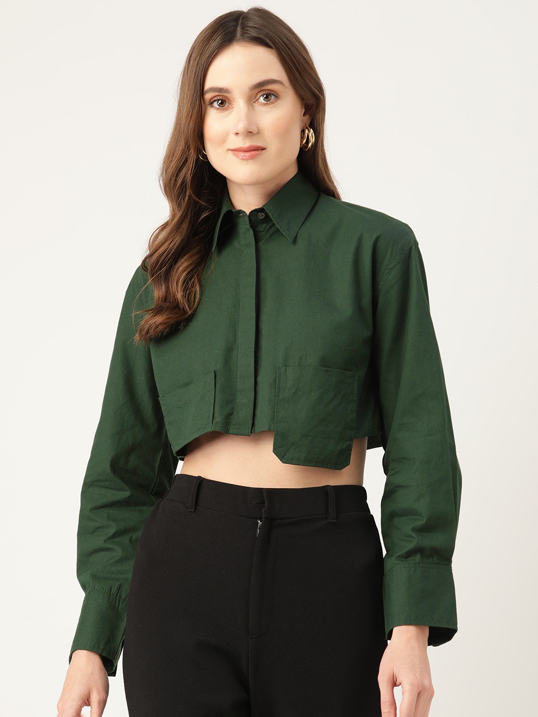 

Rue Collection Shirt Style Crop Top, Green