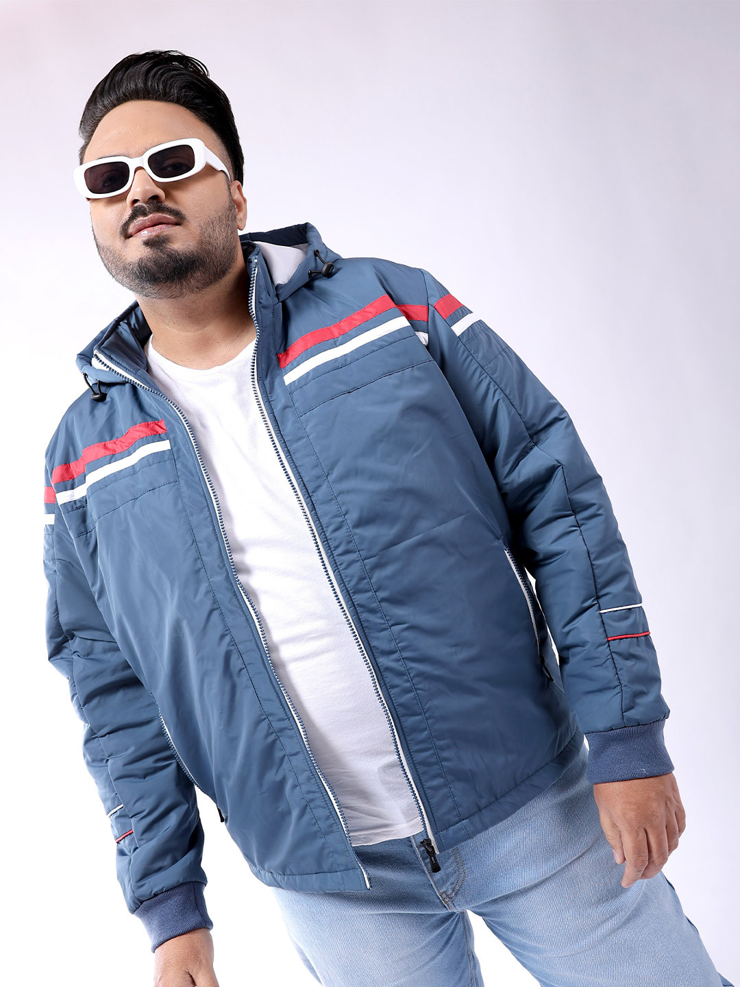 

Hardsoda by The Indian Garage Co Plus Size Striped Lightweight Puffer Jacket, Blue