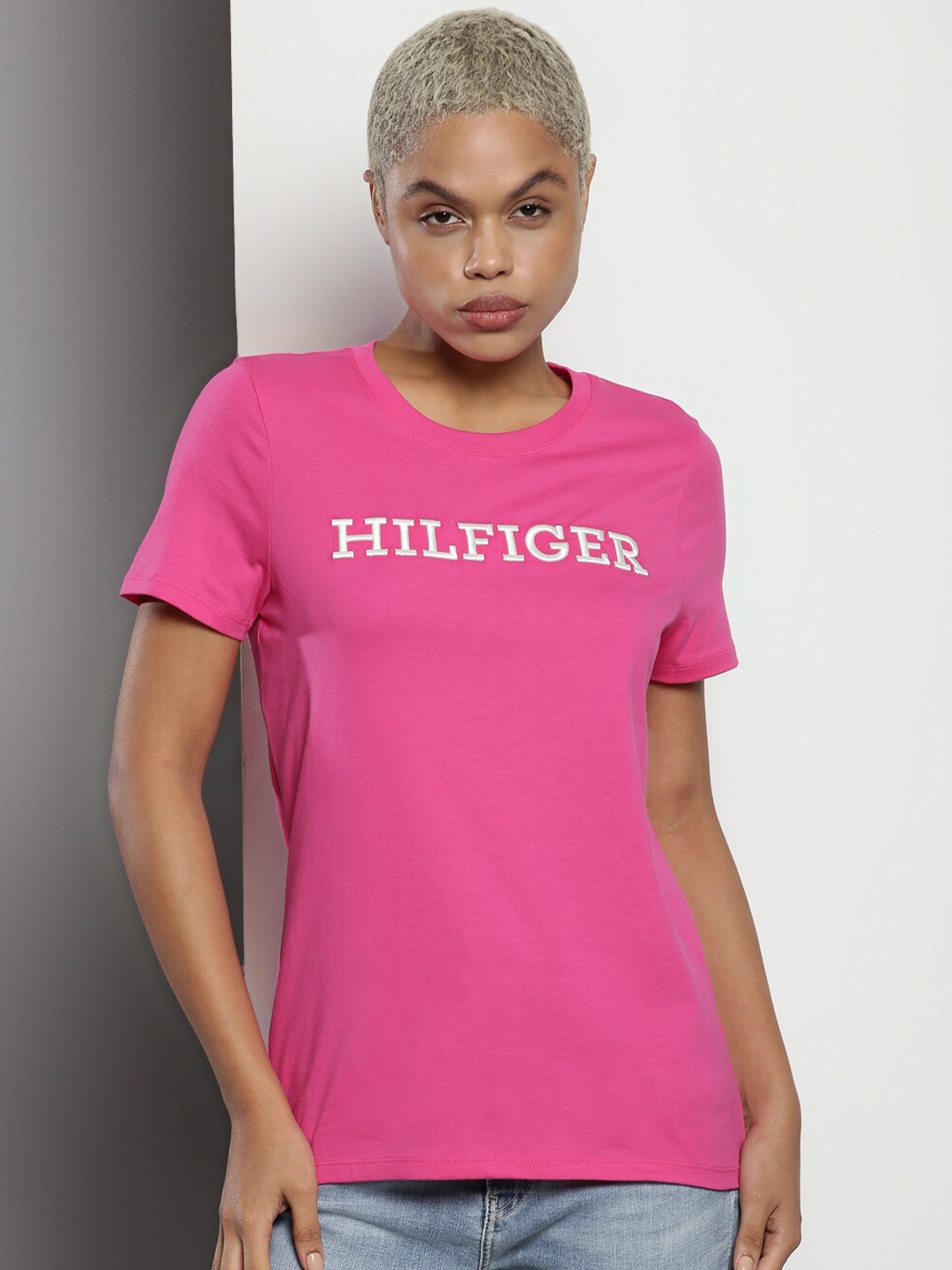 

Tommy Hilfiger Typography Printed Round Neck T-shirt, Pink