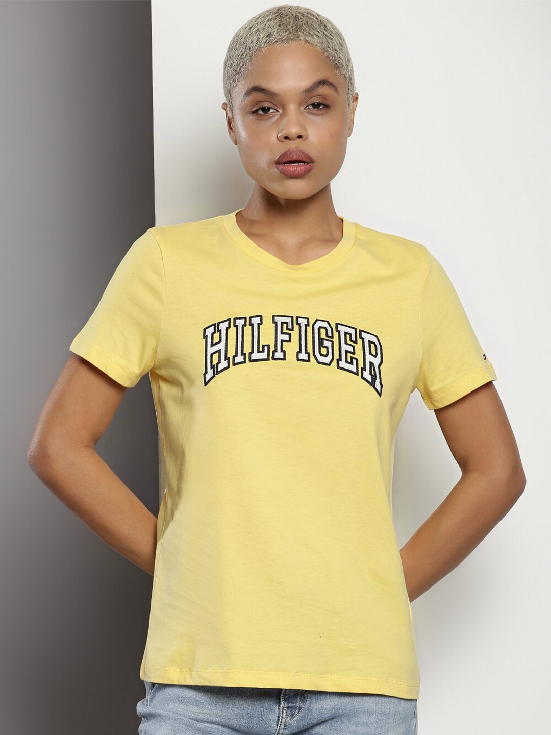 

Tommy Hilfiger Brand Logo Printed Cotton T-shirt, Yellow