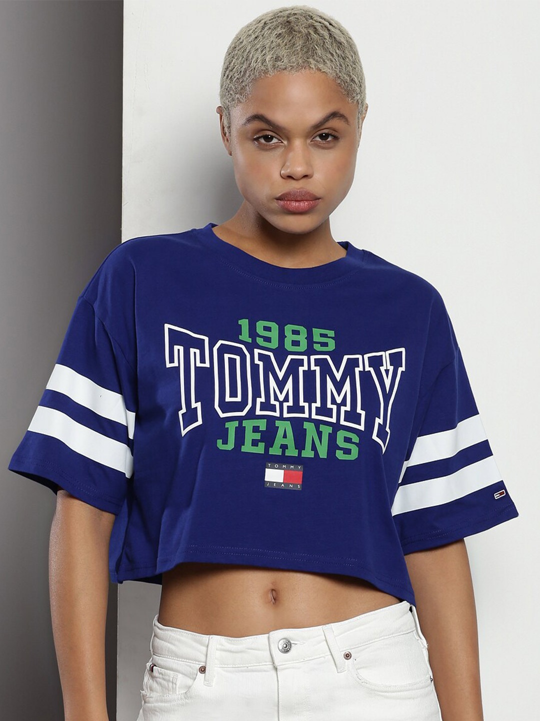 

Tommy Hilfiger Typography Printed Cotton T-Shirt, Navy blue