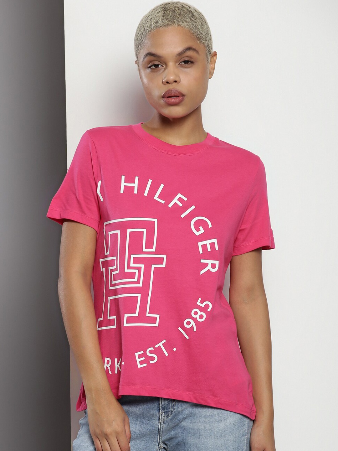 

Tommy Hilfiger Typography Printed Cotton T-Shirt, Pink
