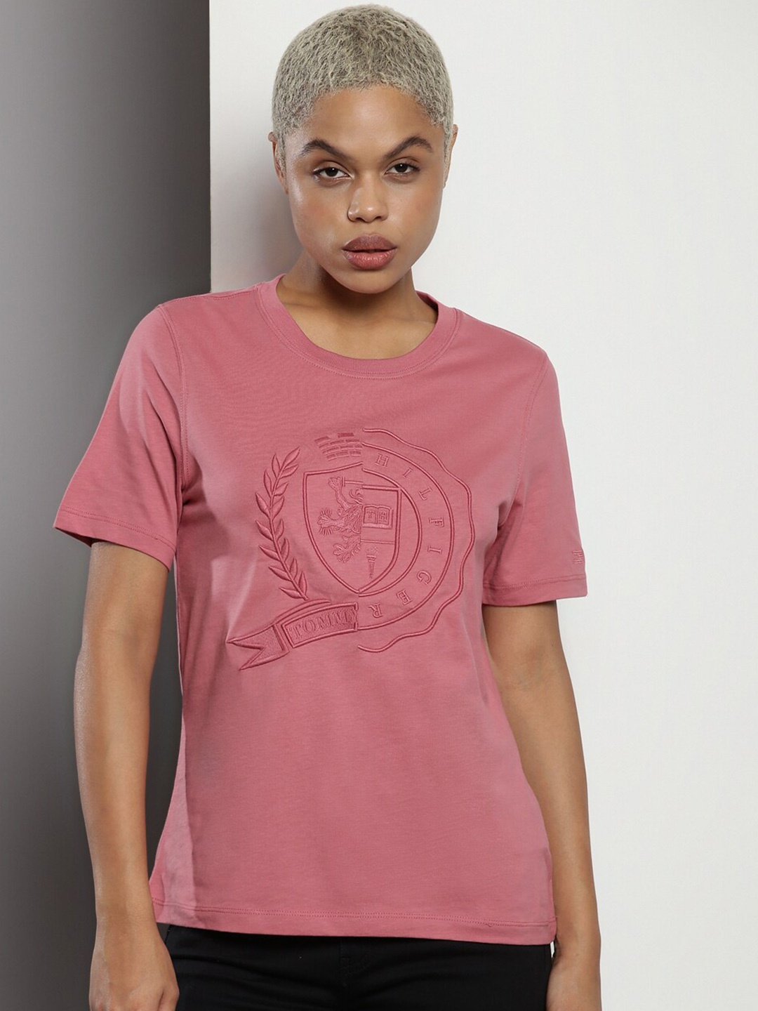 

Tommy Hilfiger Self Design Organic Cotton T-Shirt, Pink