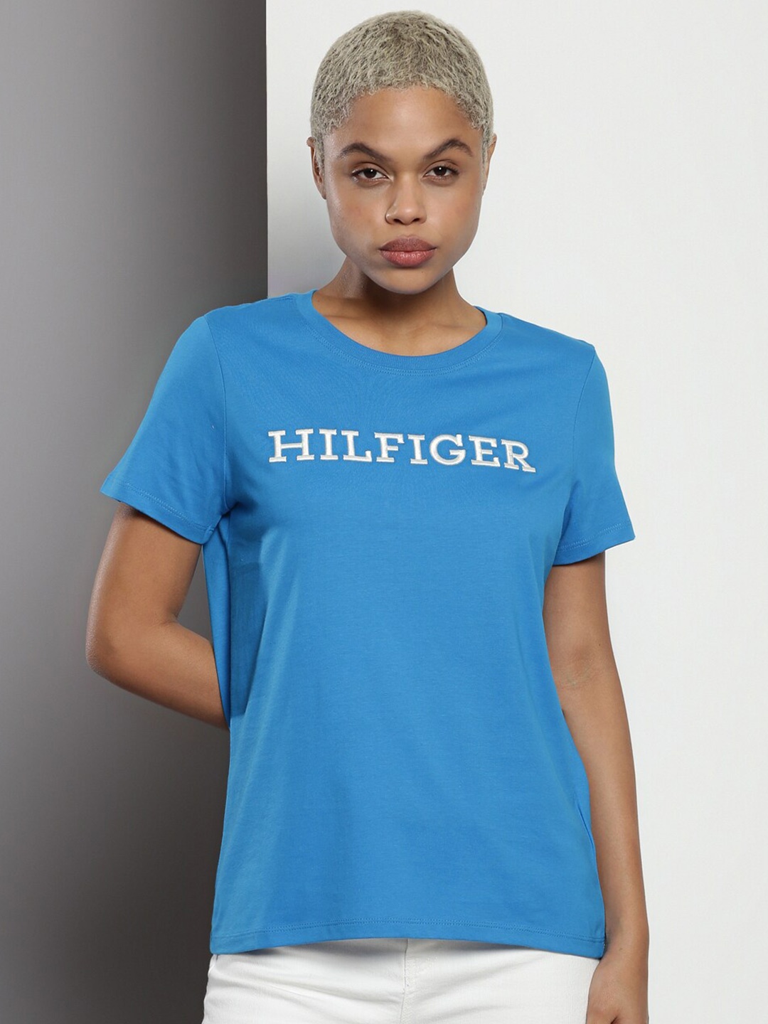 Tommy Hilfiger Typography Printed Cotton T-shirt, Blue