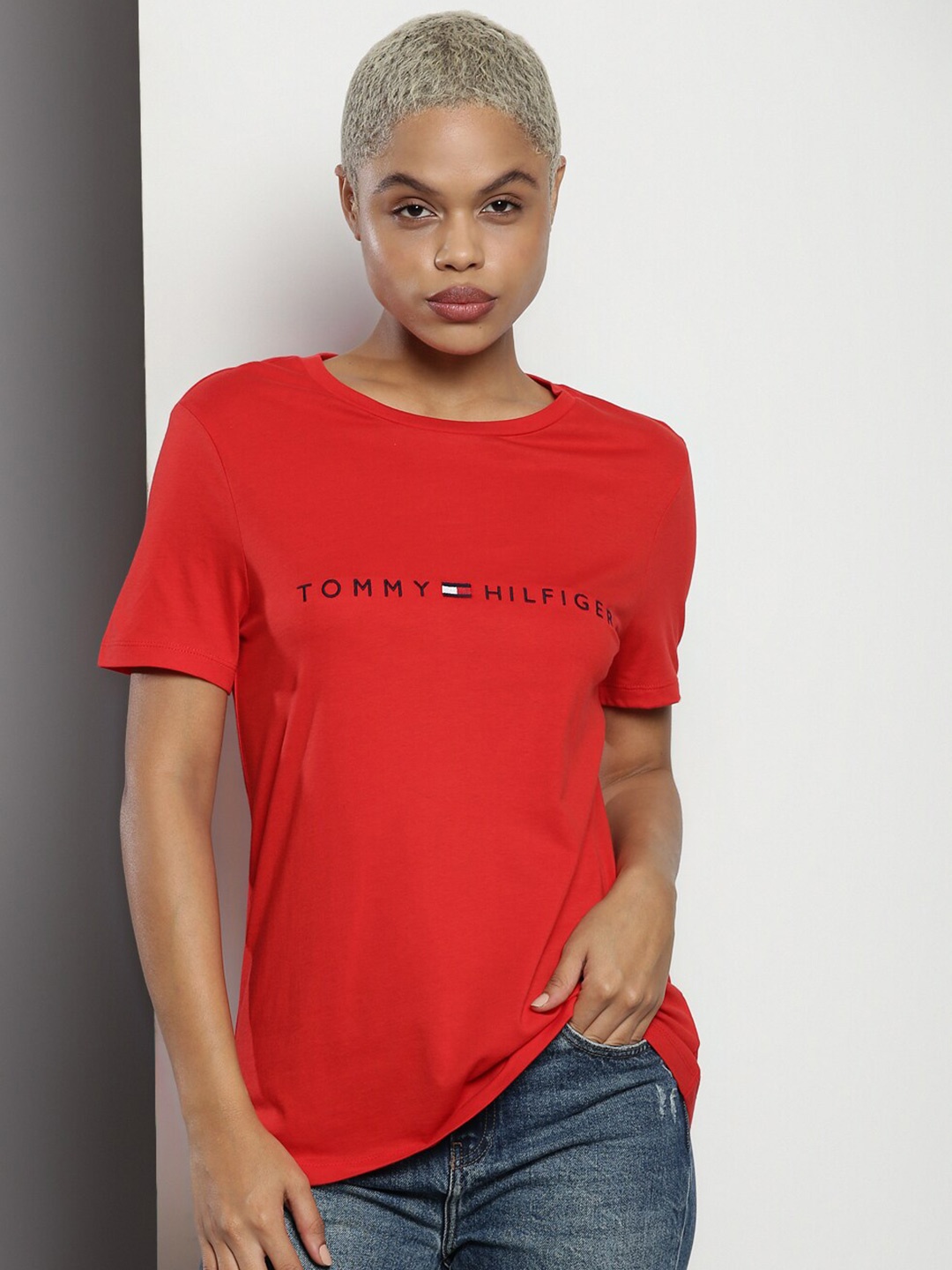 

Tommy Hilfiger Typography Printed Cotton T-shirt, Red
