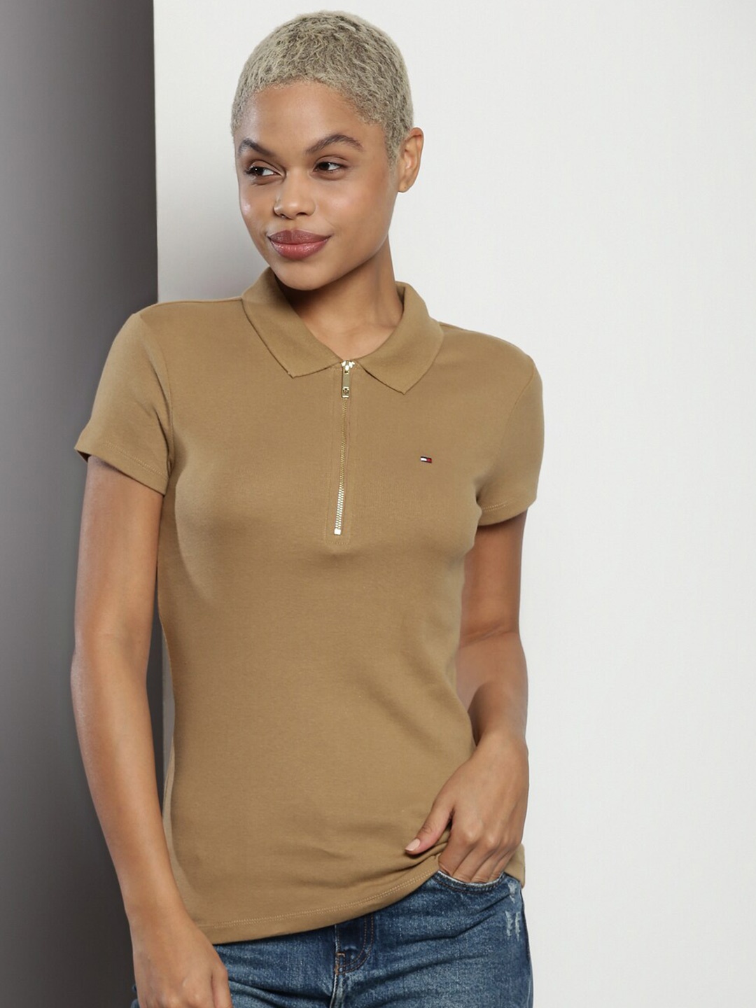 

Tommy Hilfiger Polo Collar Slim Fit Cotton T-shirt, Beige