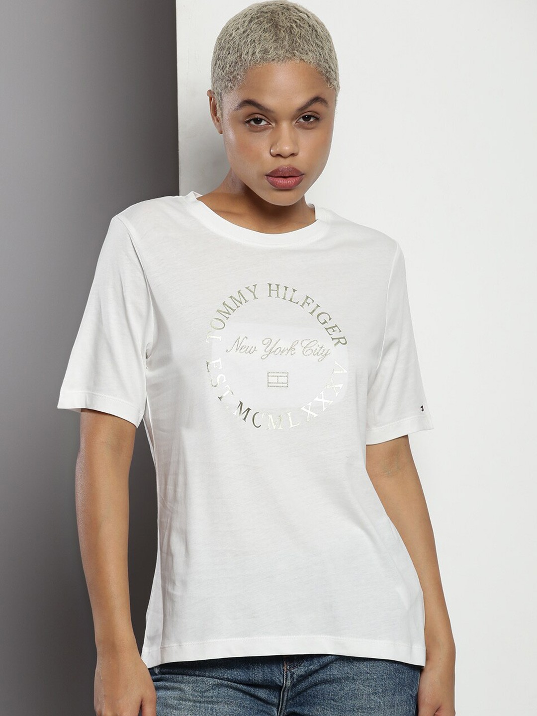 

Tommy Hilfiger Typography Printed Pure Cotton T-shirt, White