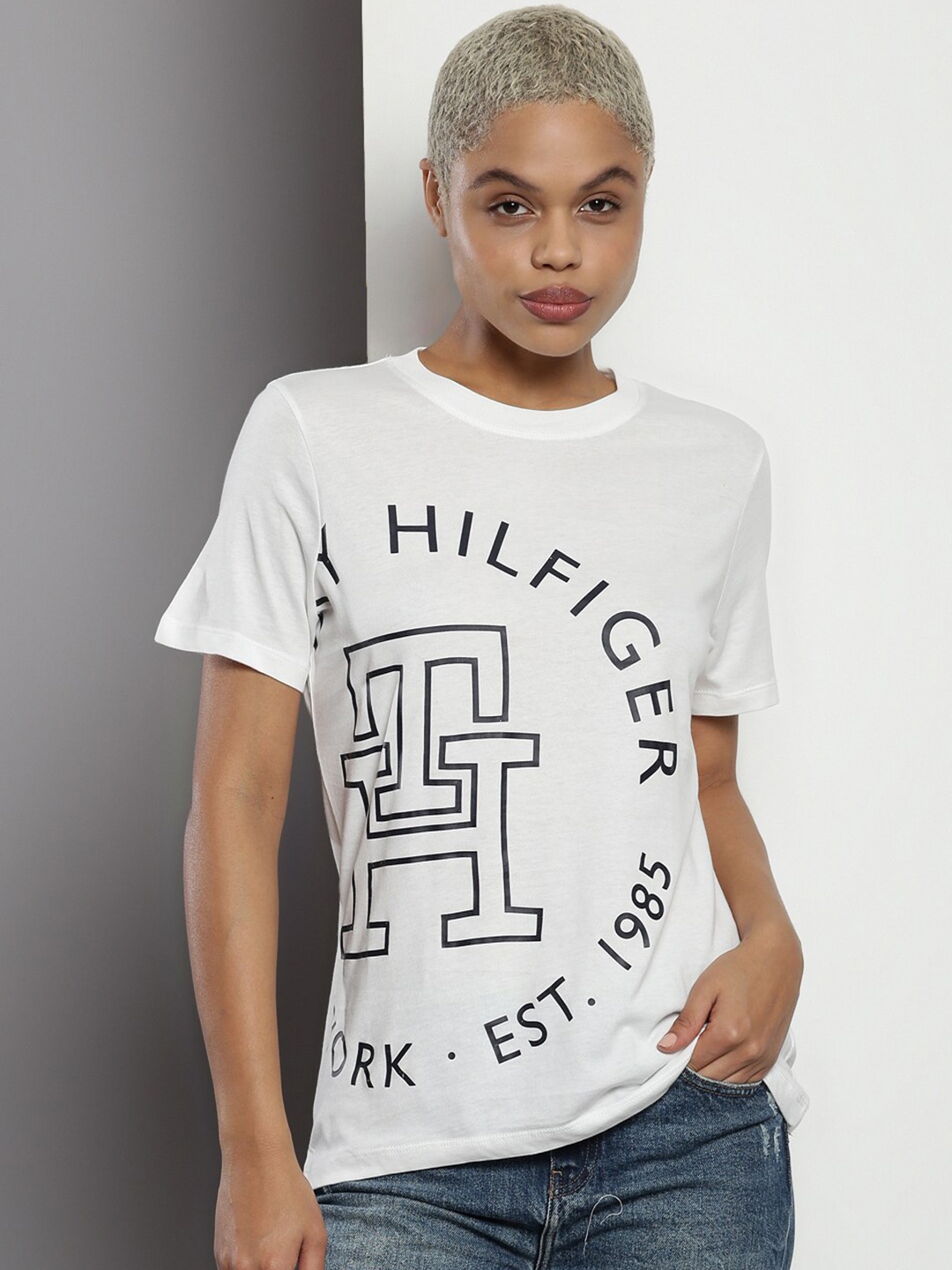 

Tommy Hilfiger Typography Printed Cotton T-shirt, White