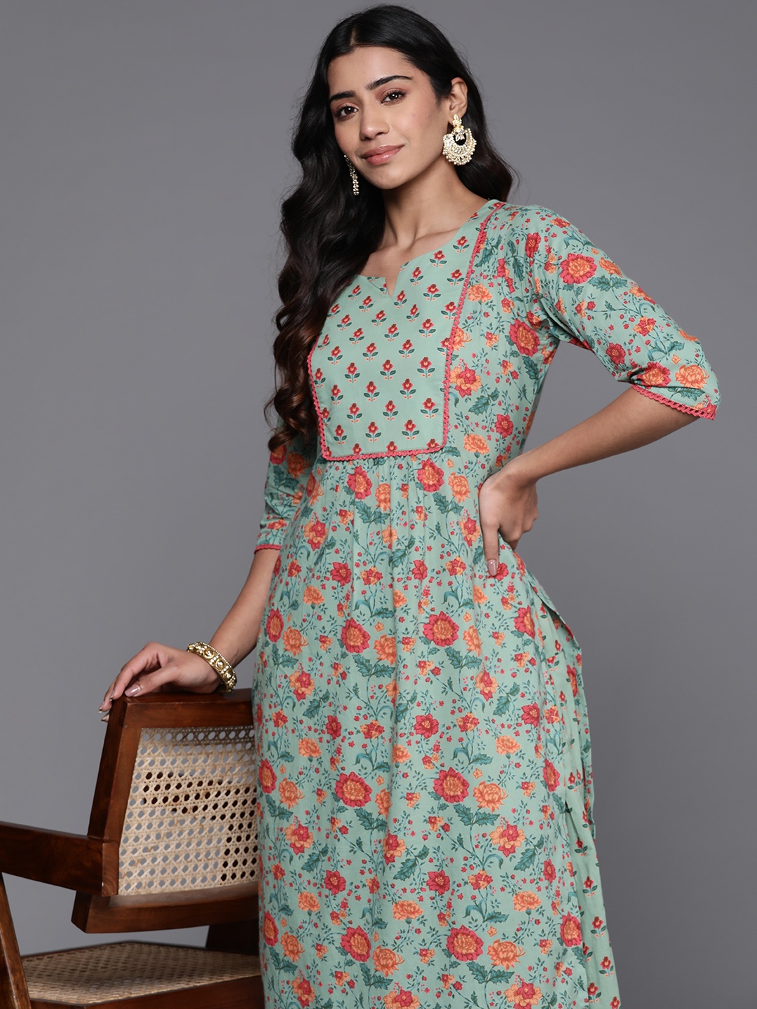 

Libas Floral Printed Pure Cotton Kurta with Salwar, Green