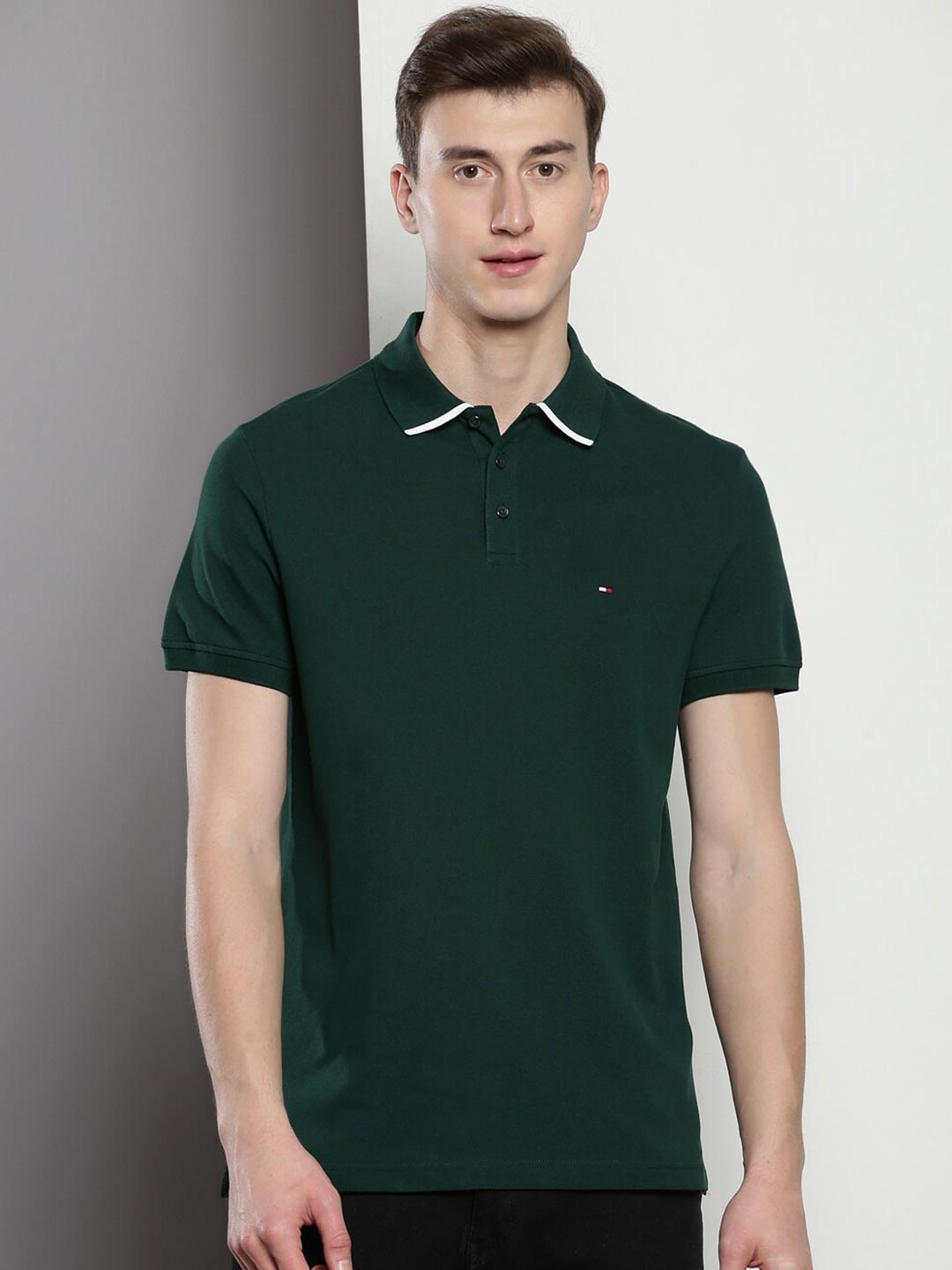 

Tommy Hilfiger Short Sleeves Polo Collar Cotton T-shirt, Green