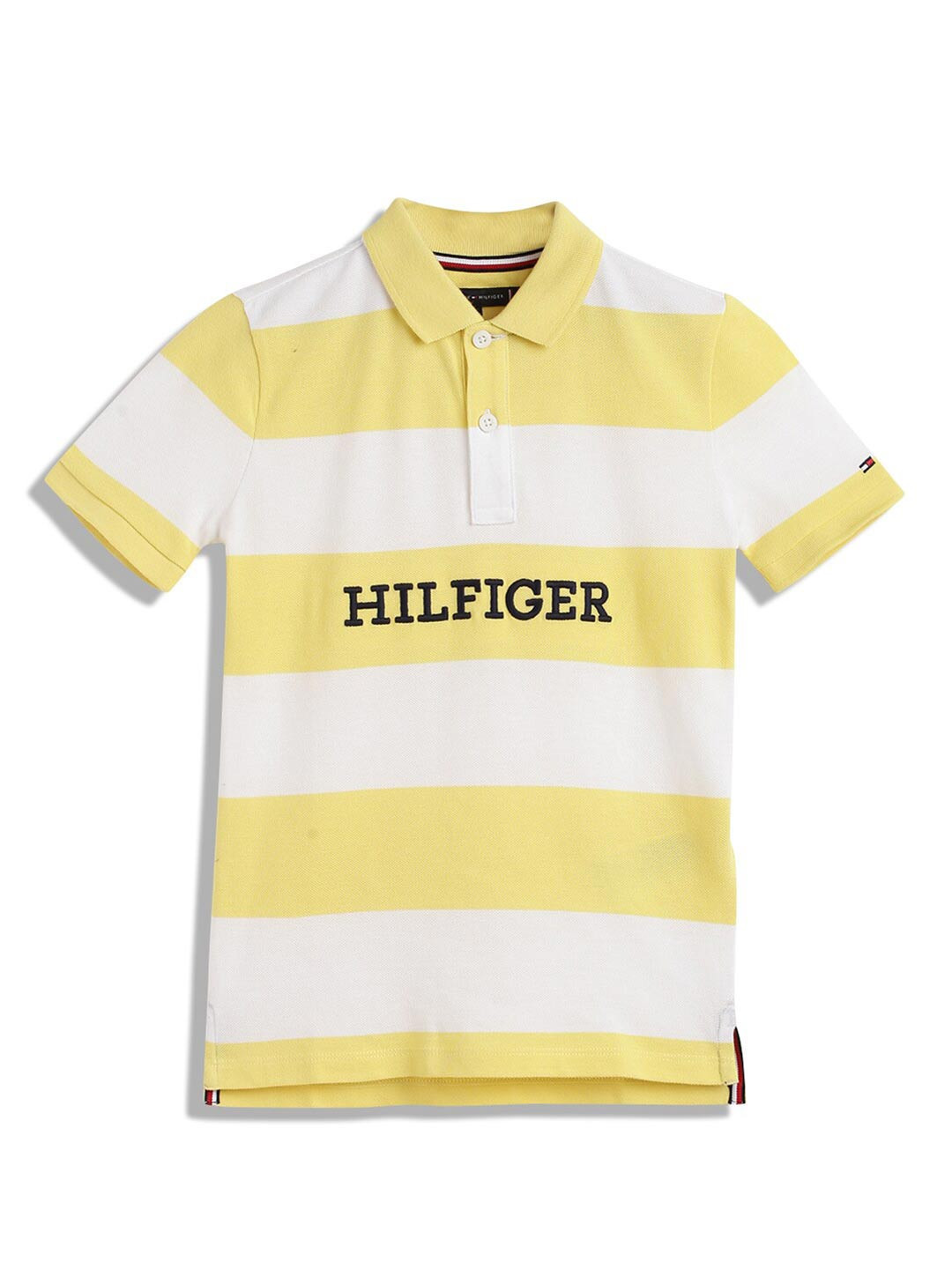 

Tommy Hilfiger Boys Striped Polo Collar Pure Cototn T-Shirt, Yellow