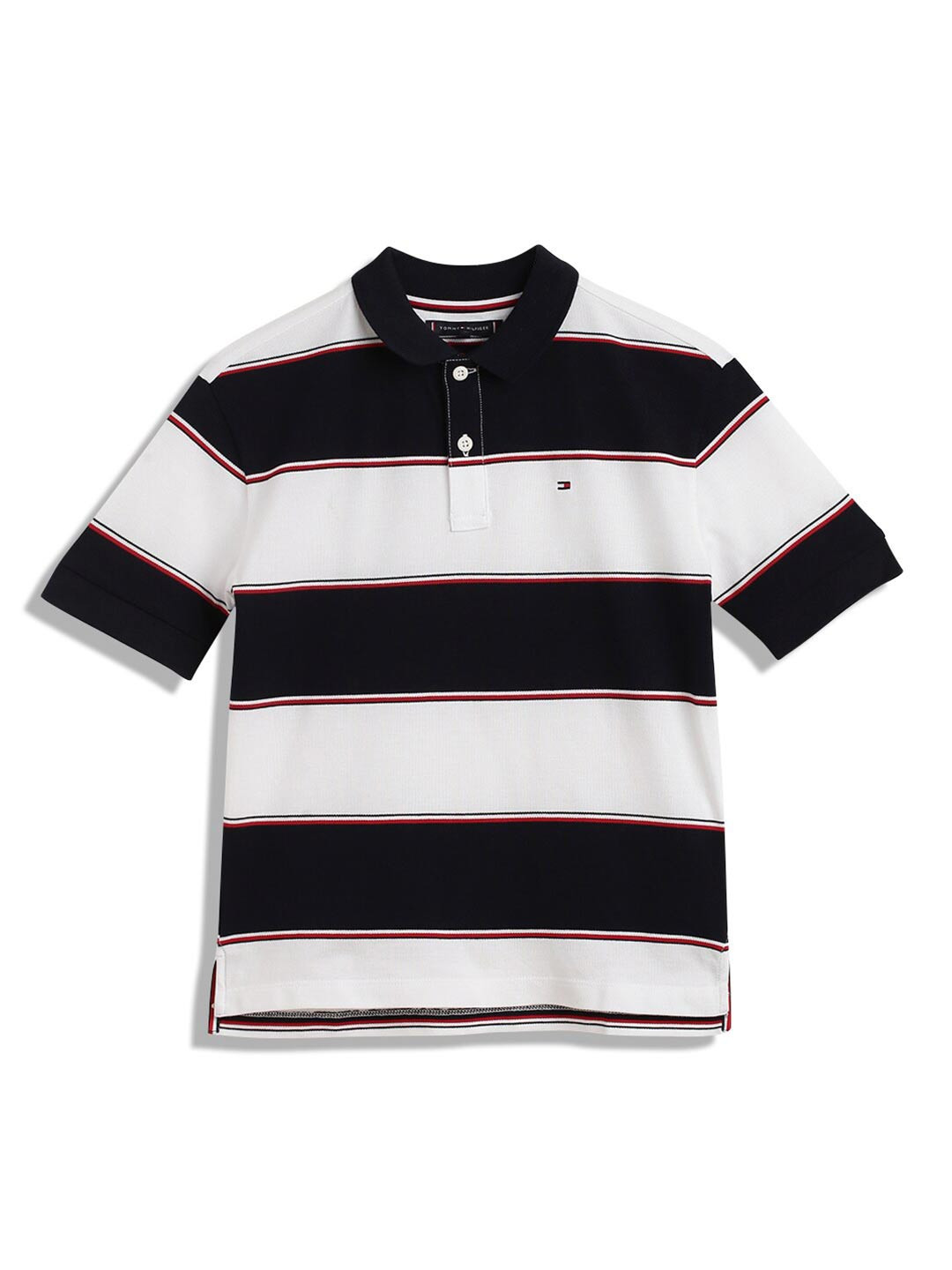 

Tommy Hilfiger Boys Striped Cotton Polo Collar T-Shirt, Black