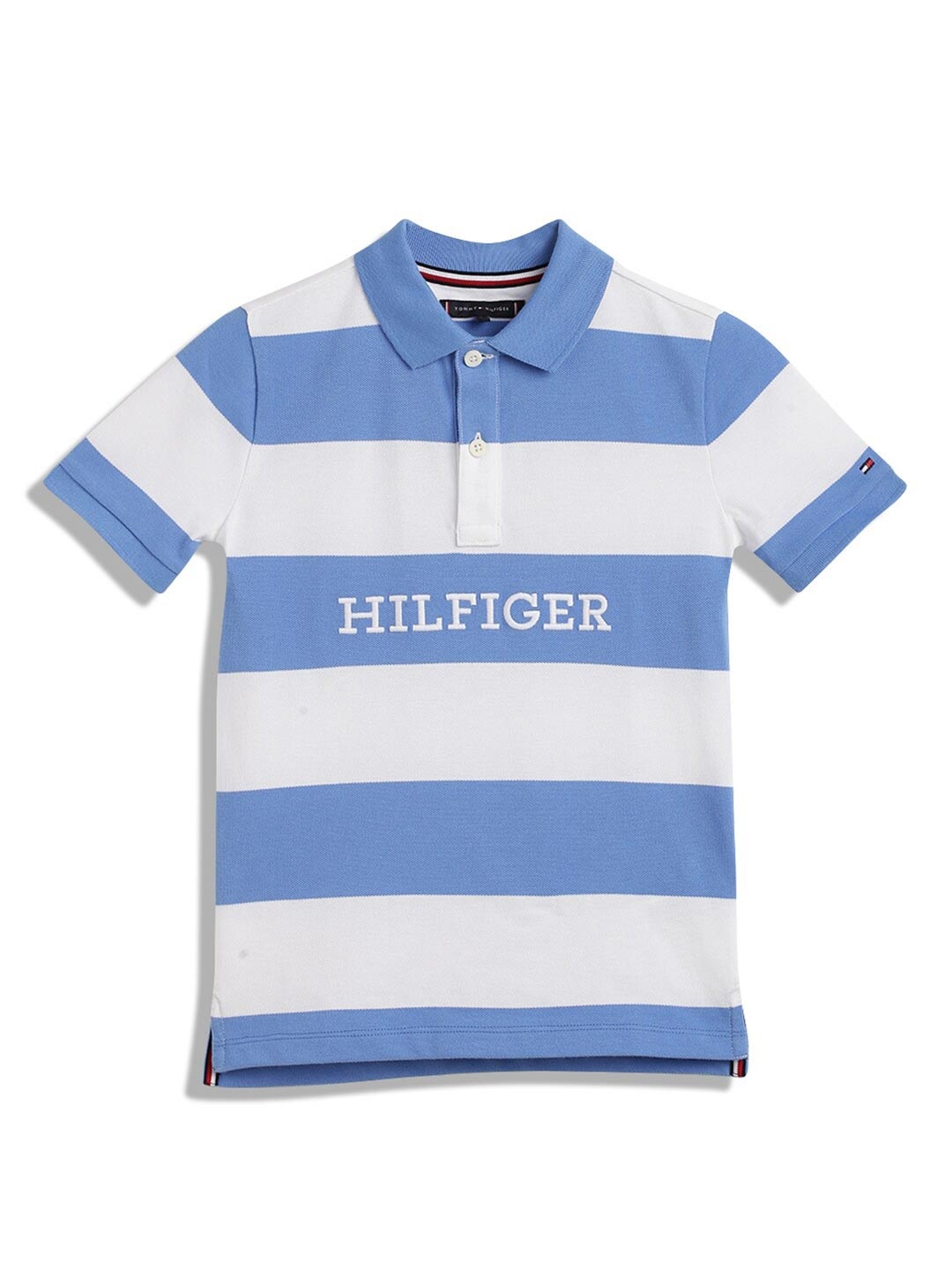 

Tommy Hilfiger Boys Striped Polo Collar Cotton T-Shirt, White