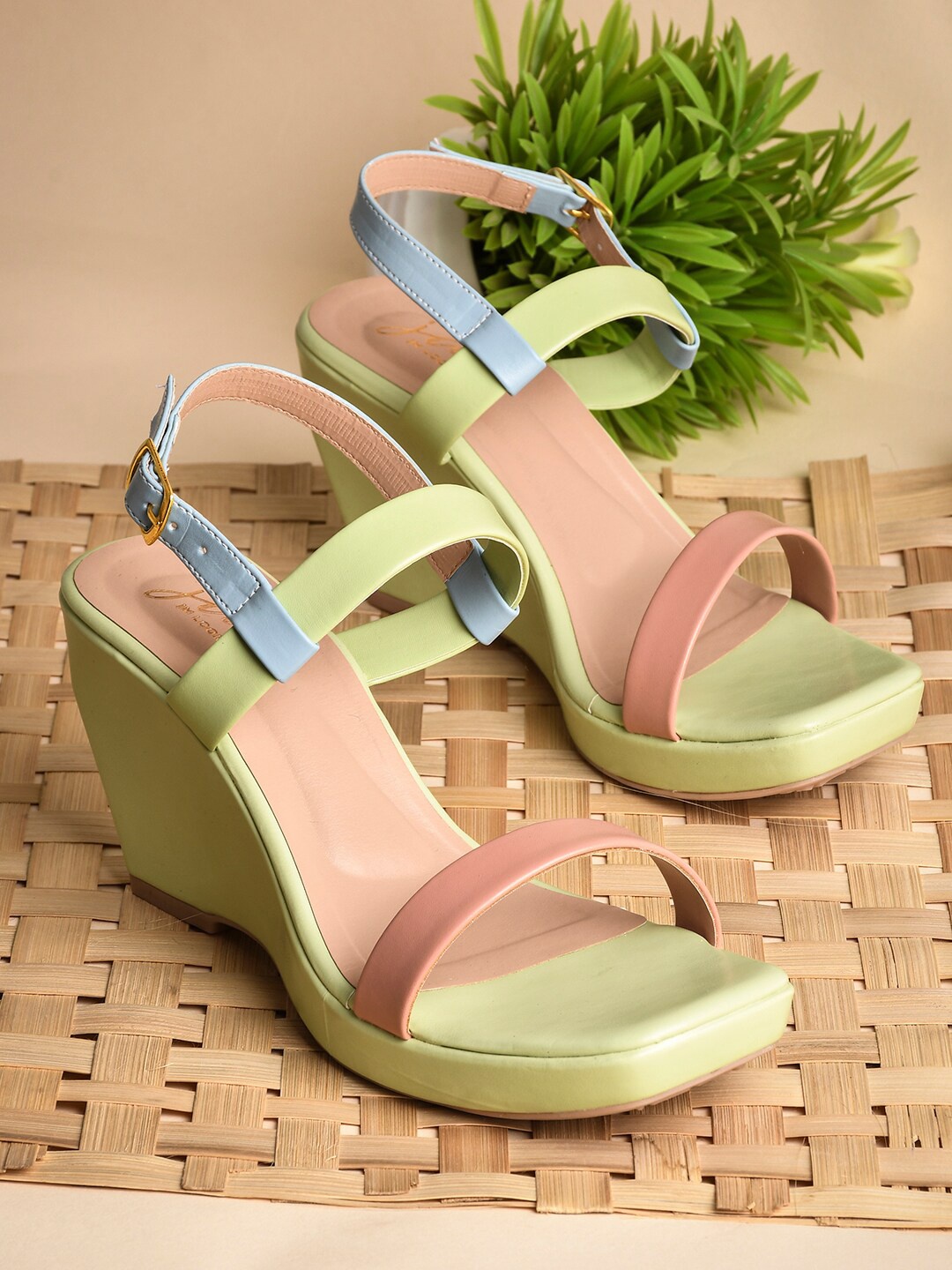 

JM Looks Open Toe Platform Heels, Multi