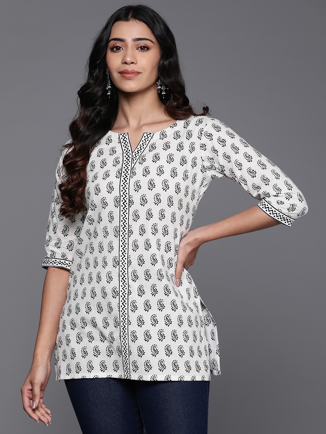 

Libas Paisley Printed Pure Cotton Kurti, White