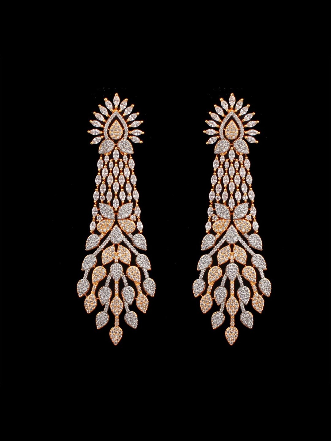 

Mirana Rhodium-Plated Cubic Zirconia Studded Contemporary Drop Earrings, Gold