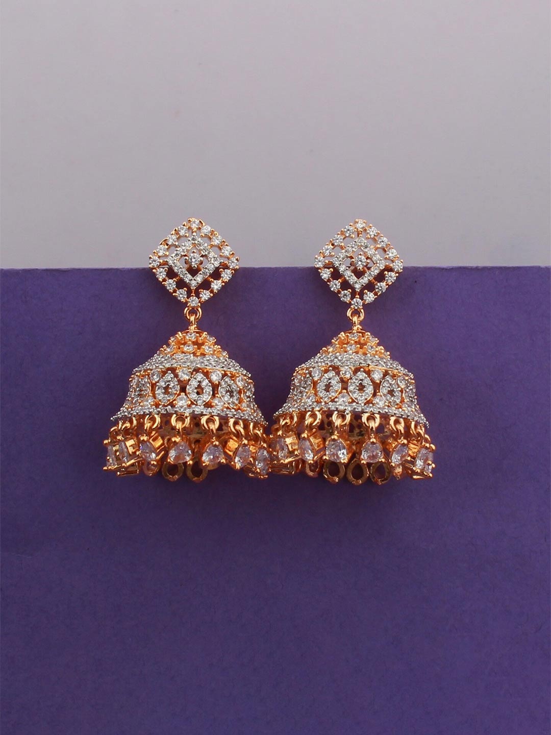 

Mirana Gold-Plated Cubic Zirconia Studded Dome Shaped Jhumkas