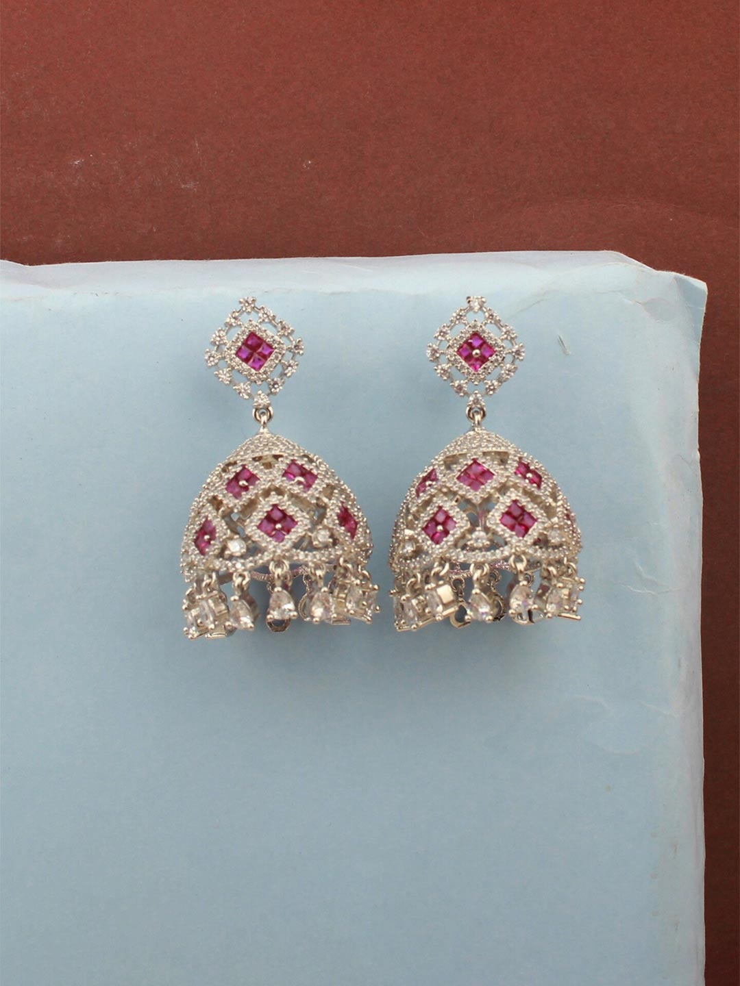 

Mirana Rhodium-Plated Contemporary American Diamond Jhumkas, Gold