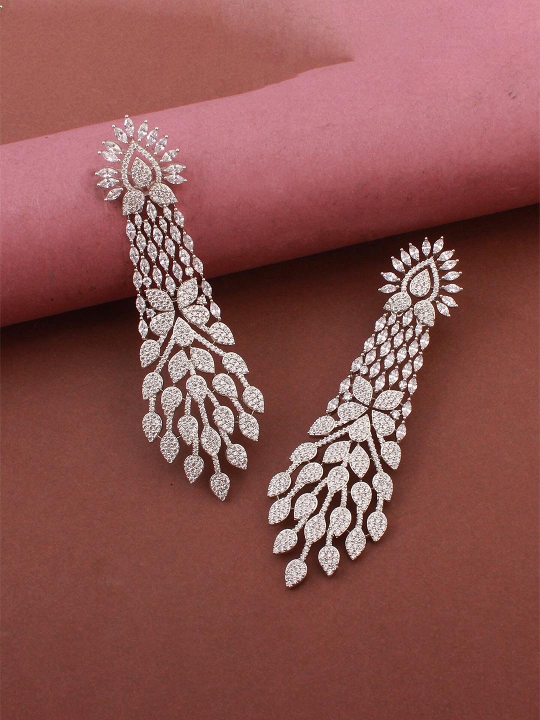 

Mirana Rhodium-Plated Contemporary American Diamond Drop Earrings, White