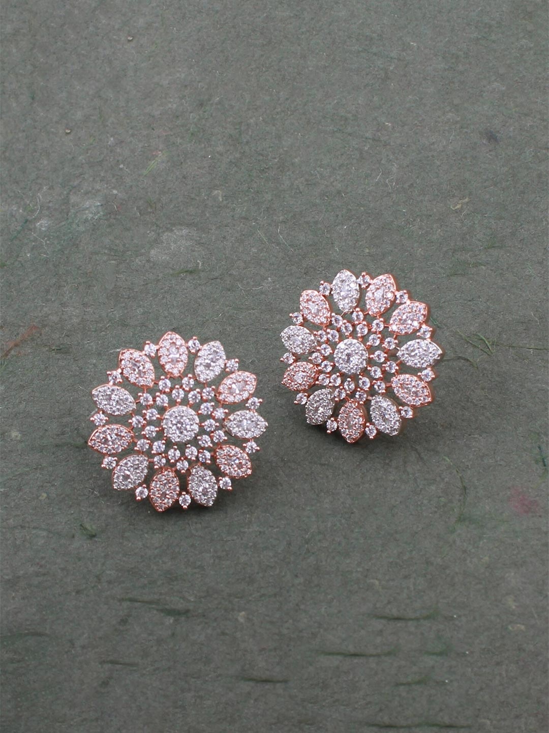 

Mirana Rose Gold-Plated Contemporary American Diamond Studs Earrings, White