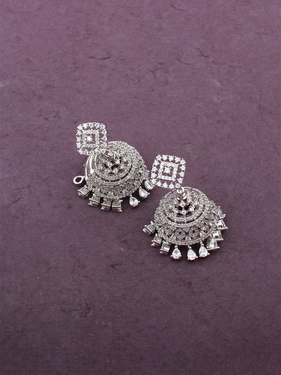 

Mirana Rhodium-Plated Contemporary American Diamond Jhumkas, White