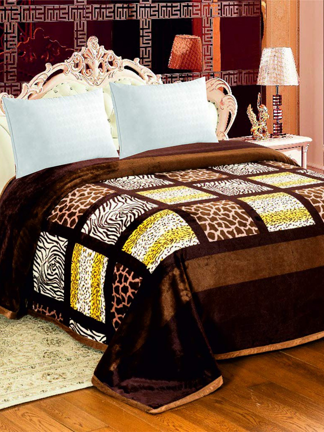 

Signature Multicoloured Striped Microfiber Heavy Winter Double Bed Quilt, Brown