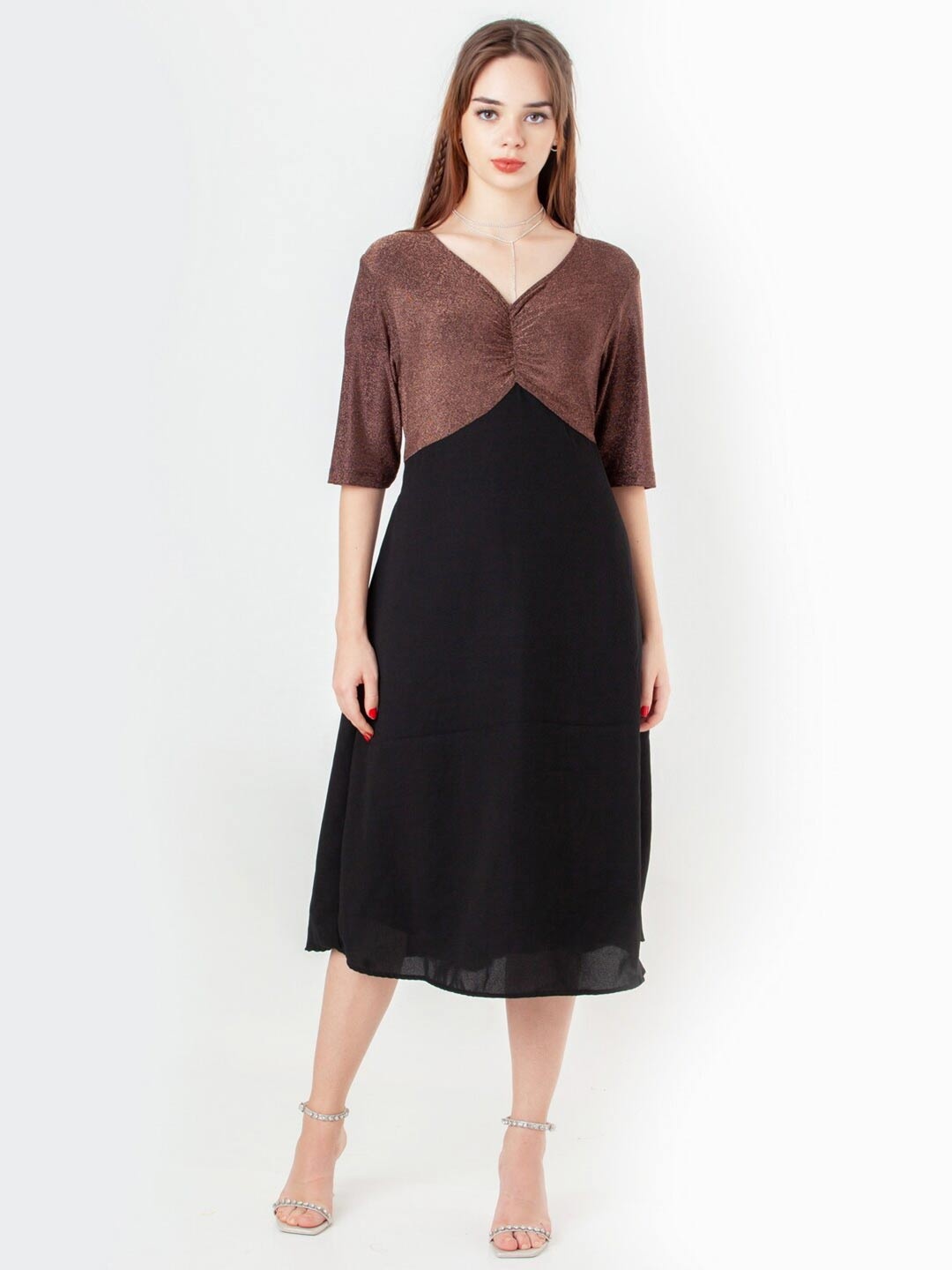 

Zink London V-Neck A-Line Dress, Black