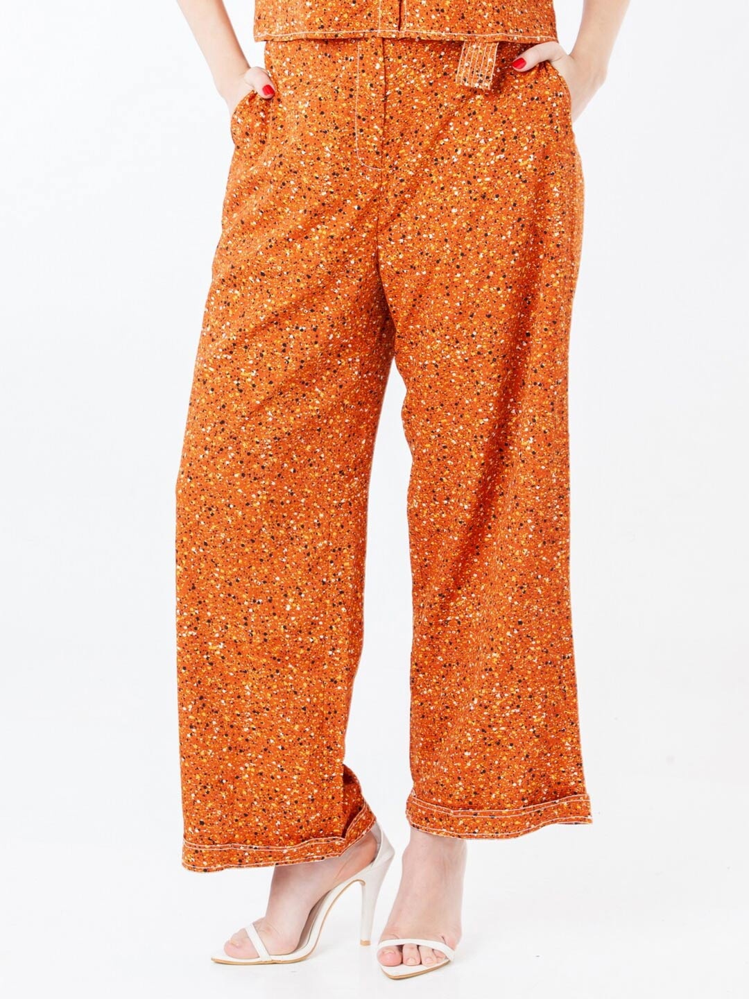

Zink London Women Abstract Printed Parallel Trouser, Brown
