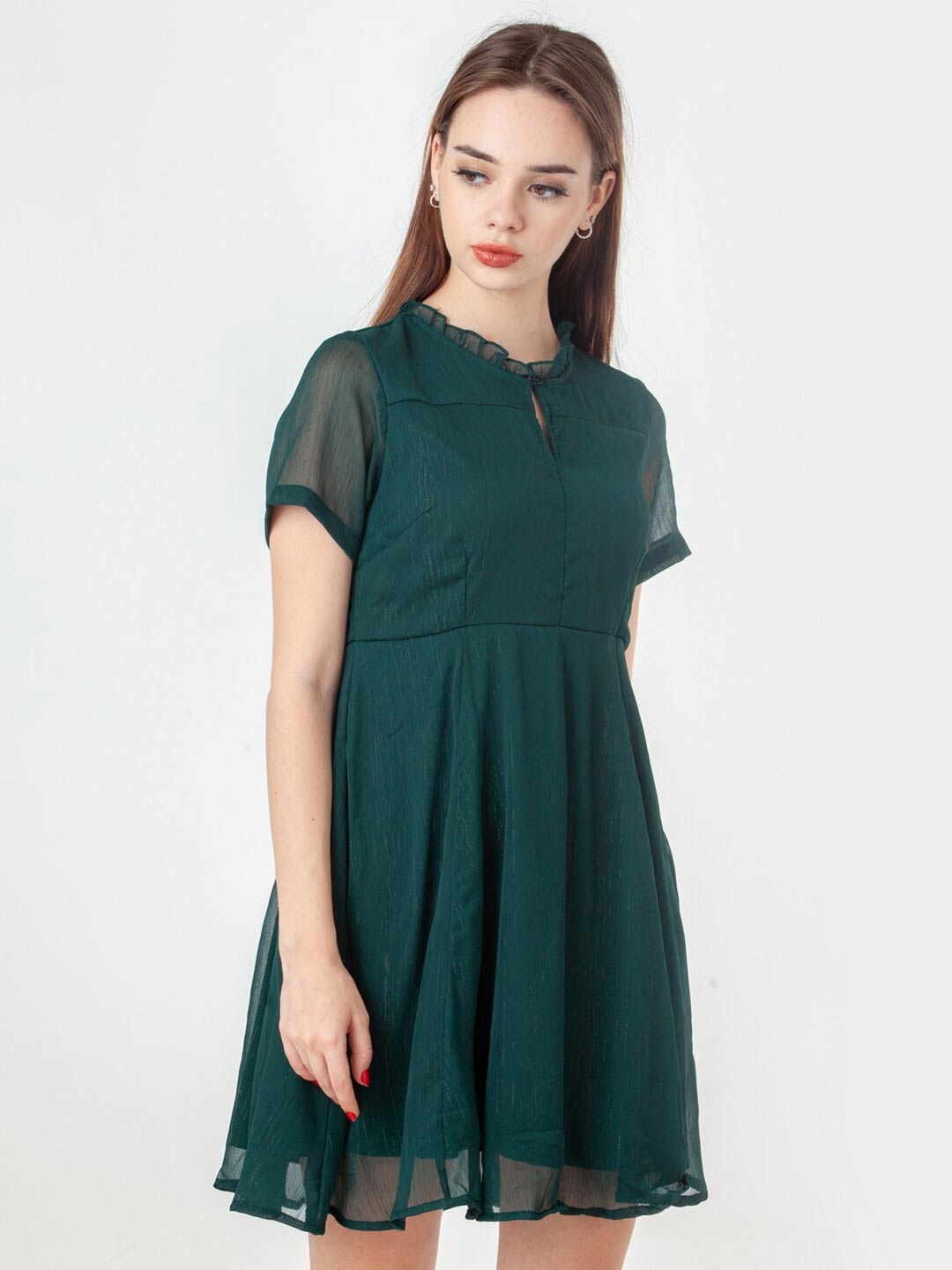 

Zink London Round Neck Fit And Flare Dress, Green