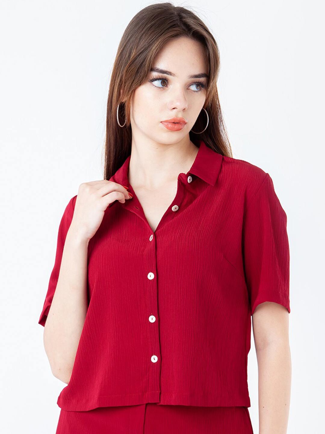 

Zink London Shirt Collar Short Sleeves Shirt Style Top, Red