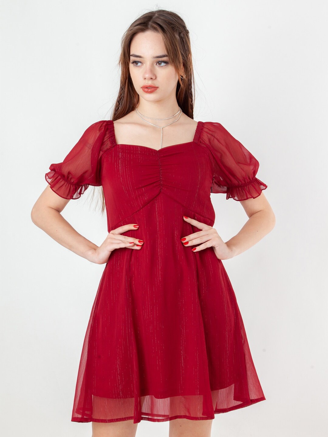 

Zink London Sweetheart Neck Fit and Flare Short Dress, Maroon