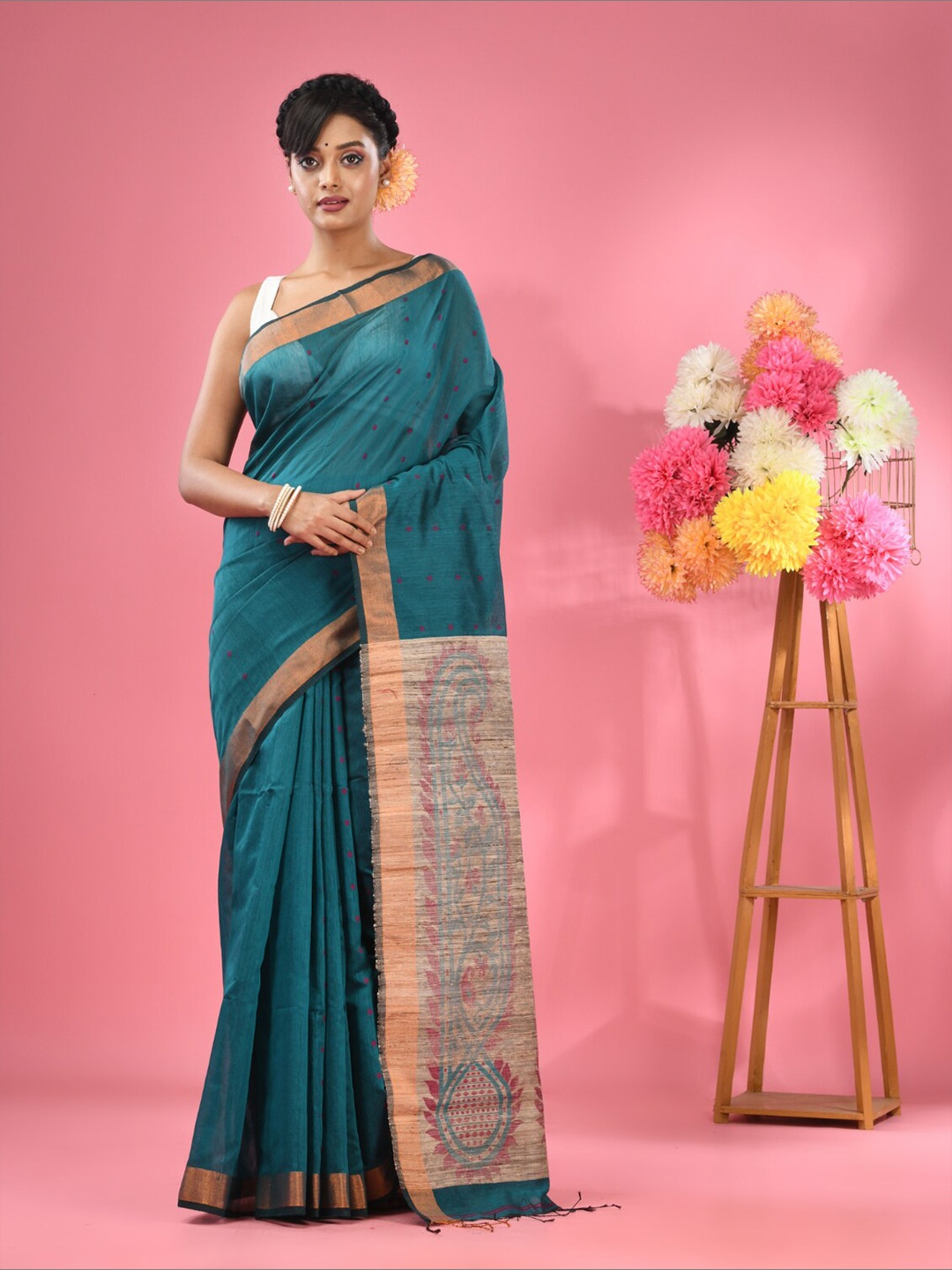 

Charukriti Ethnic Woven Design Saree, Teal