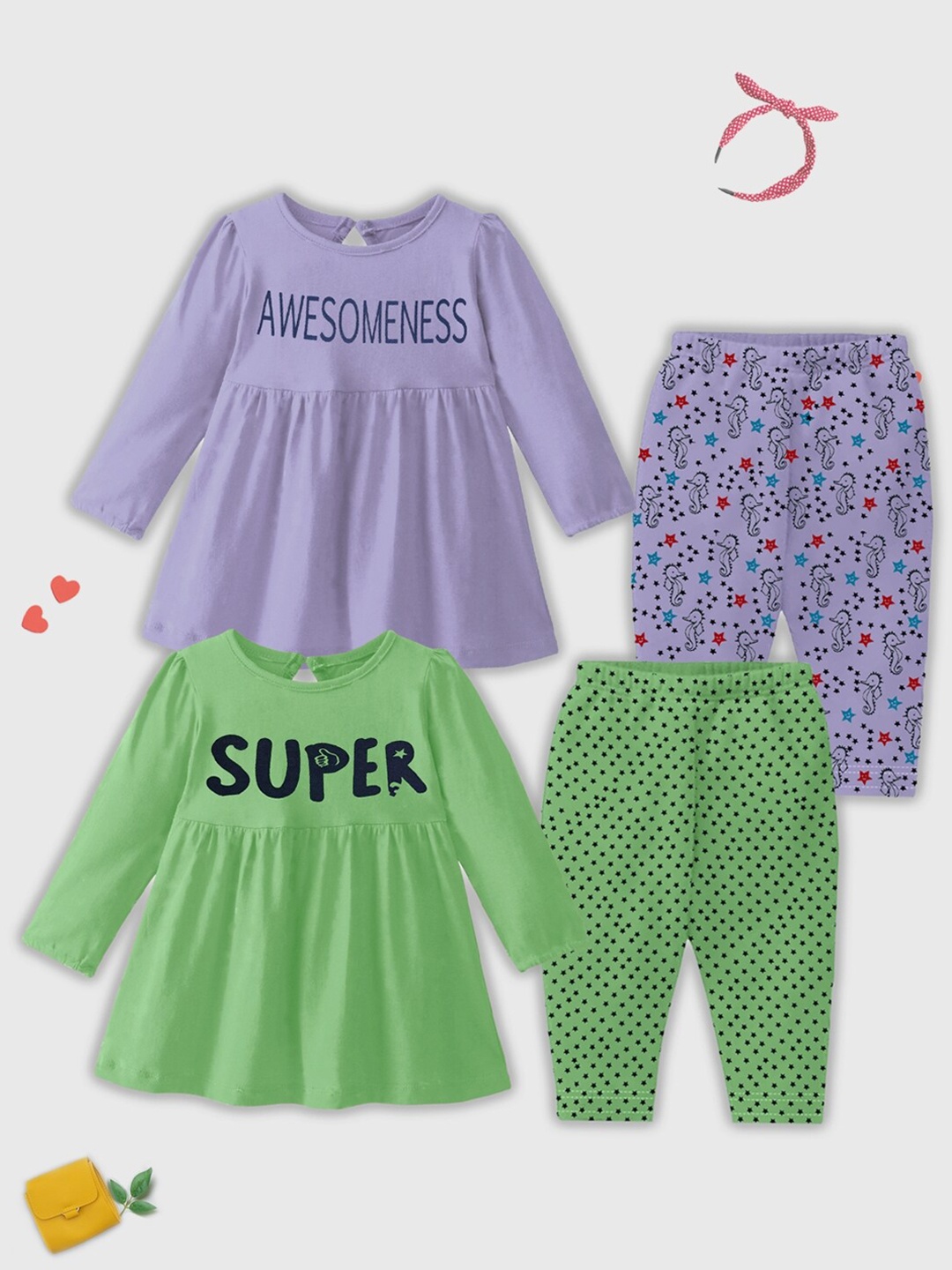 

KUCHIPOO Girls Pack Of 2 Printed Tunic With Trouser, Violet