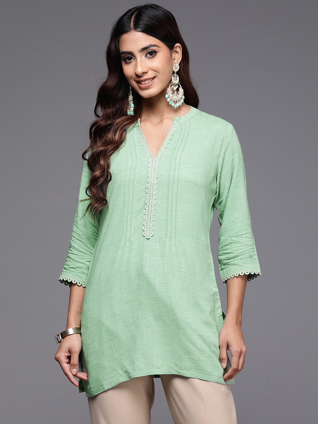 

Libas Woven Design Pleated Kurti, Green