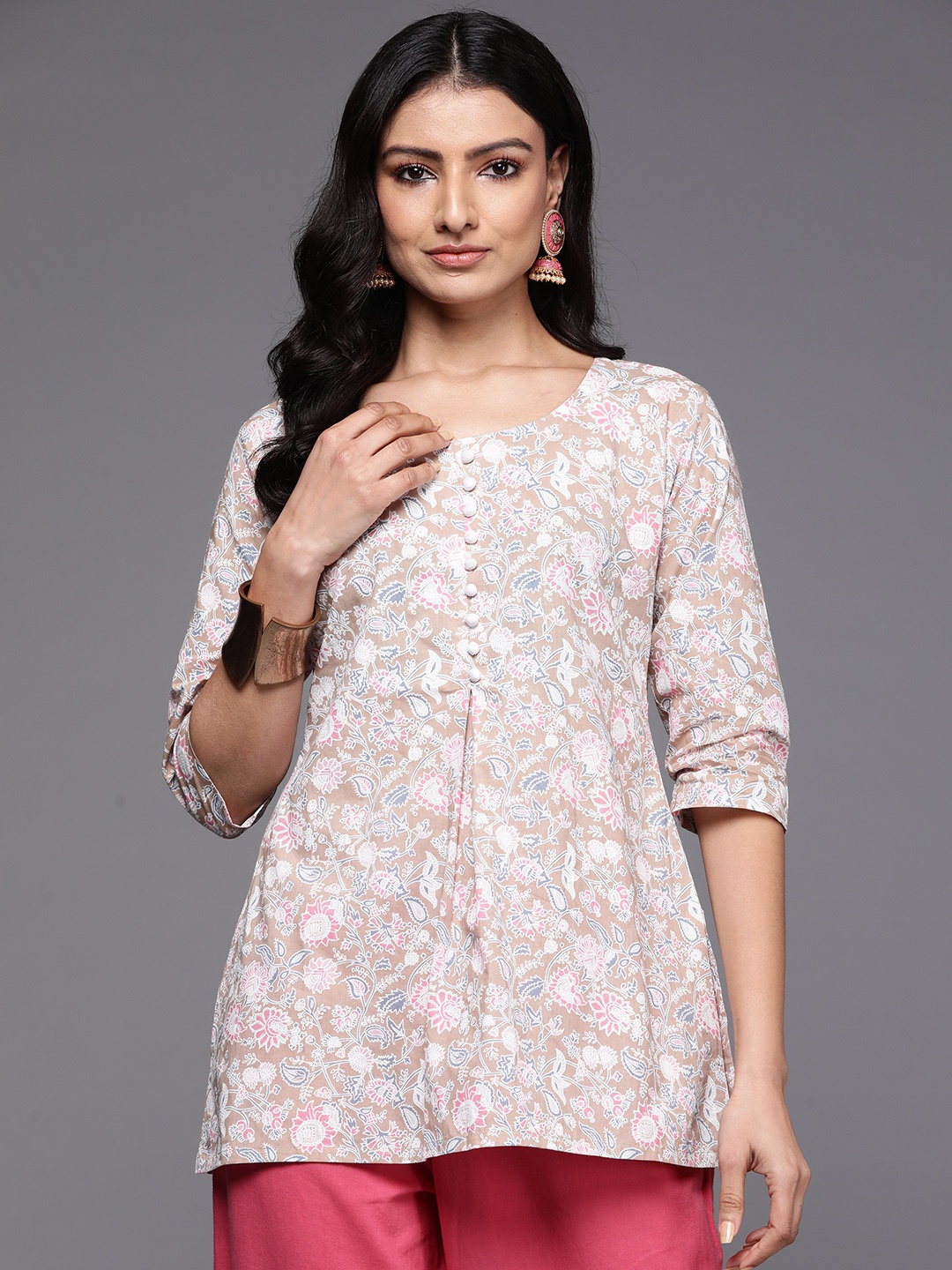 

Libas Floral Printed Pure Cotton Kurti, Beige