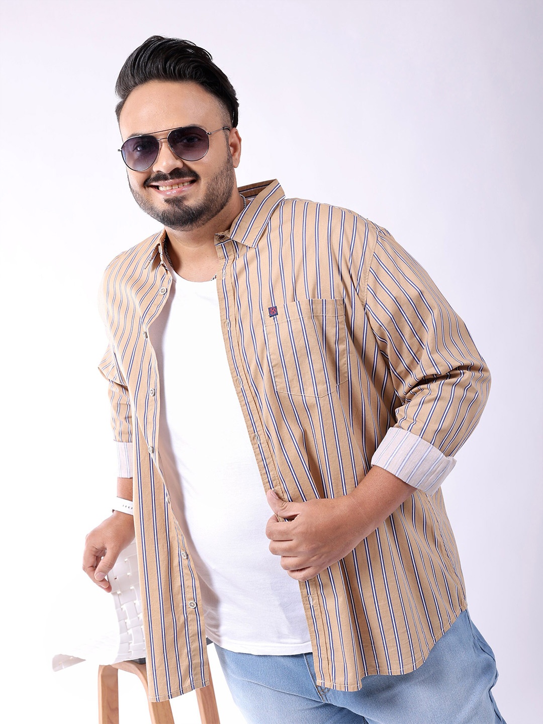 

Hardsoda by The Indian Garage Co Plus Size Striped Casual Shirt, Khaki