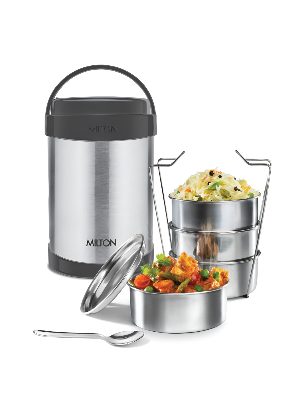 

Milton Royal 4 Silver Toned Insulated Stainless Steel Tiffin Box 600 Ml Each