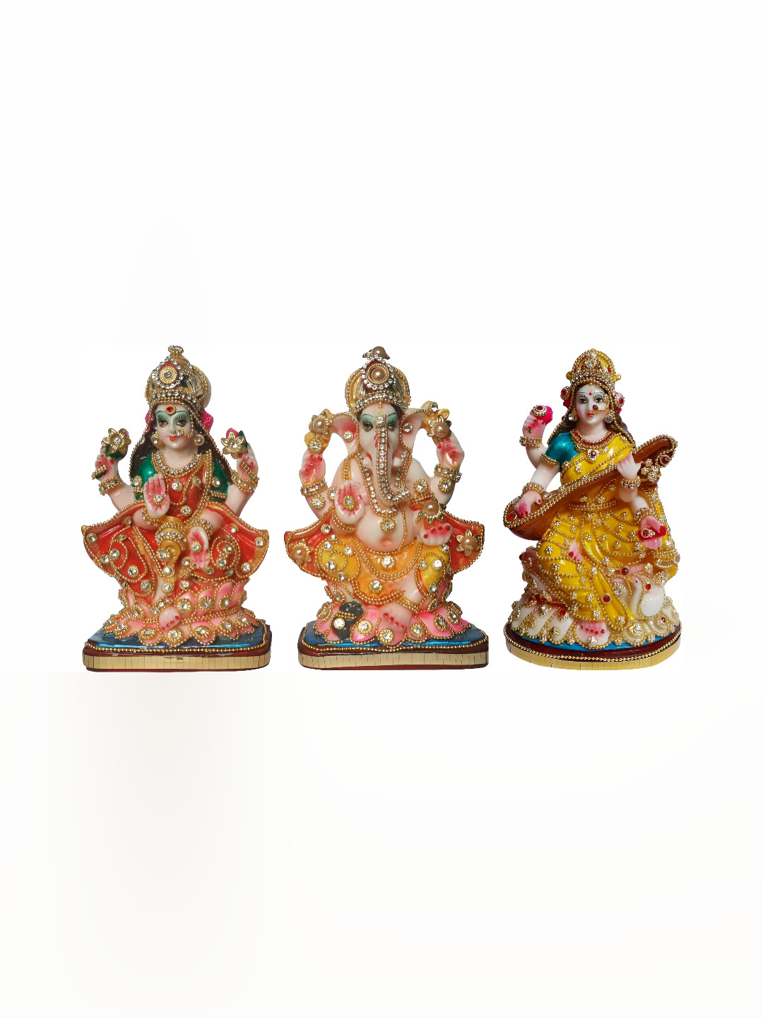 

ESVAR STONECRAFT White and Yellow 3 Pieces Religious Idol Showpieces