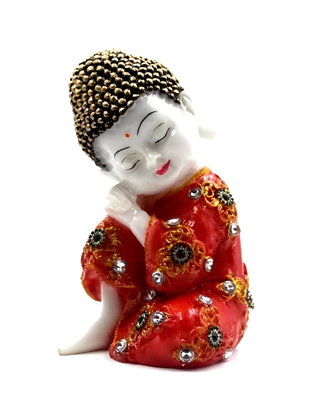 

ESVAR STONECRAFT White & Red Buddha Figurine Showpiece