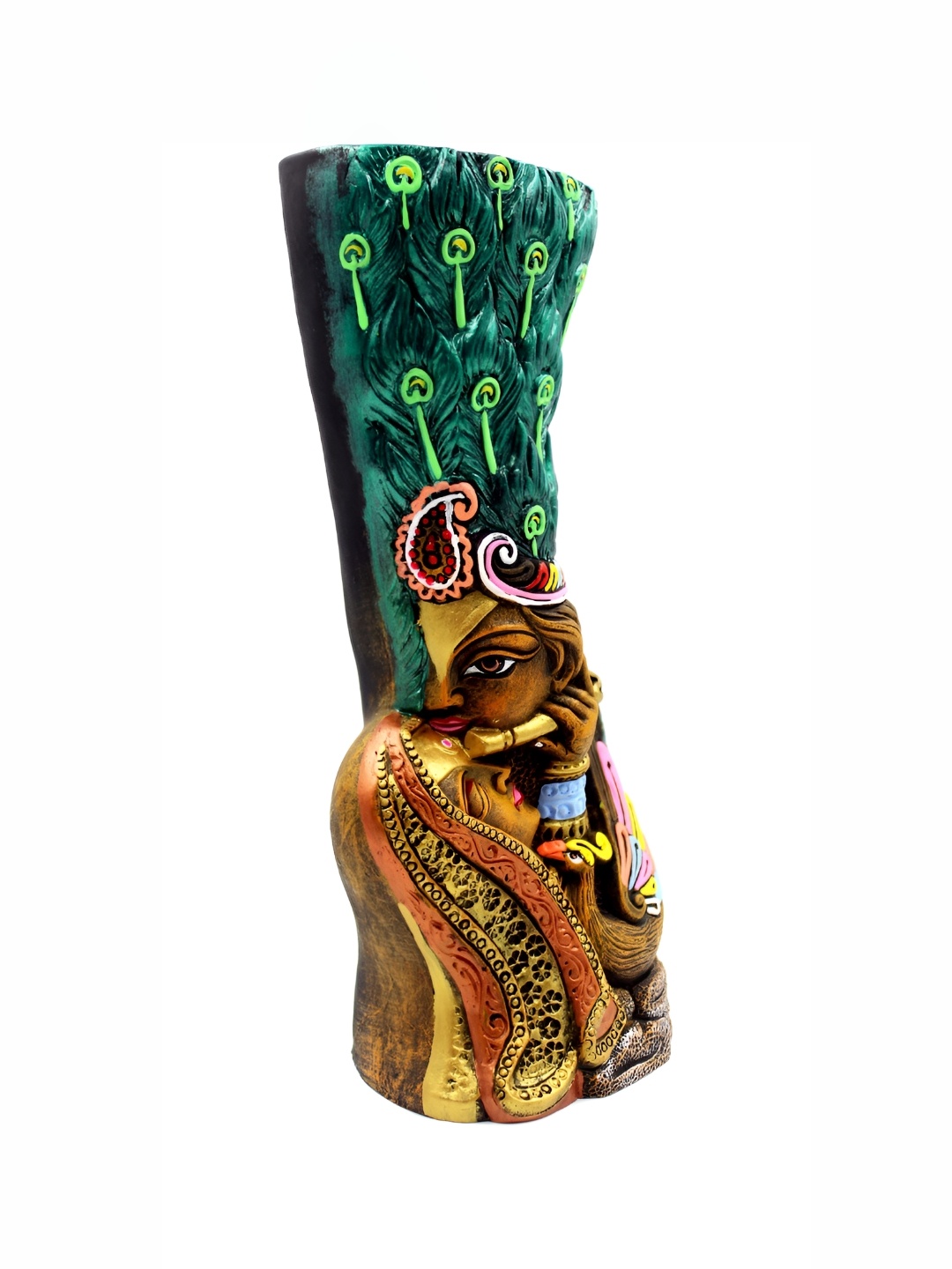 

ESVAR STONECRAFT Green & Brown Radha Krishna Terracotta Flower Vase Showpiece