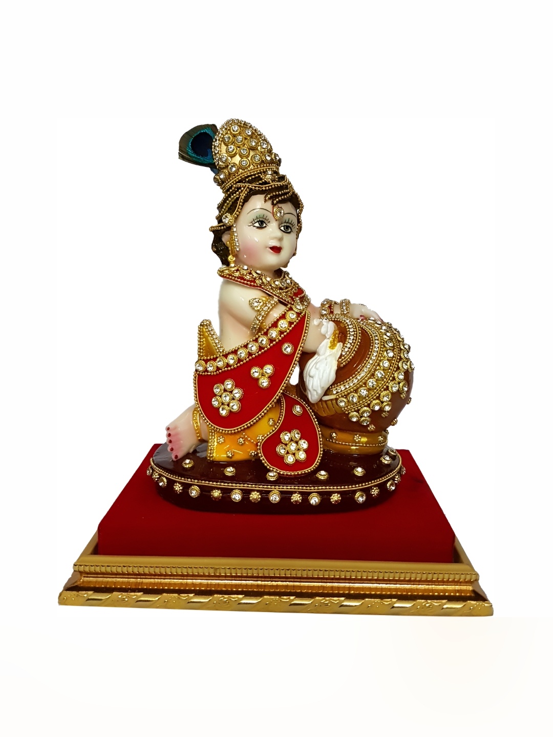 

ESVAR STONECRAFT White Red Lord Krishna Showpiece, Cream