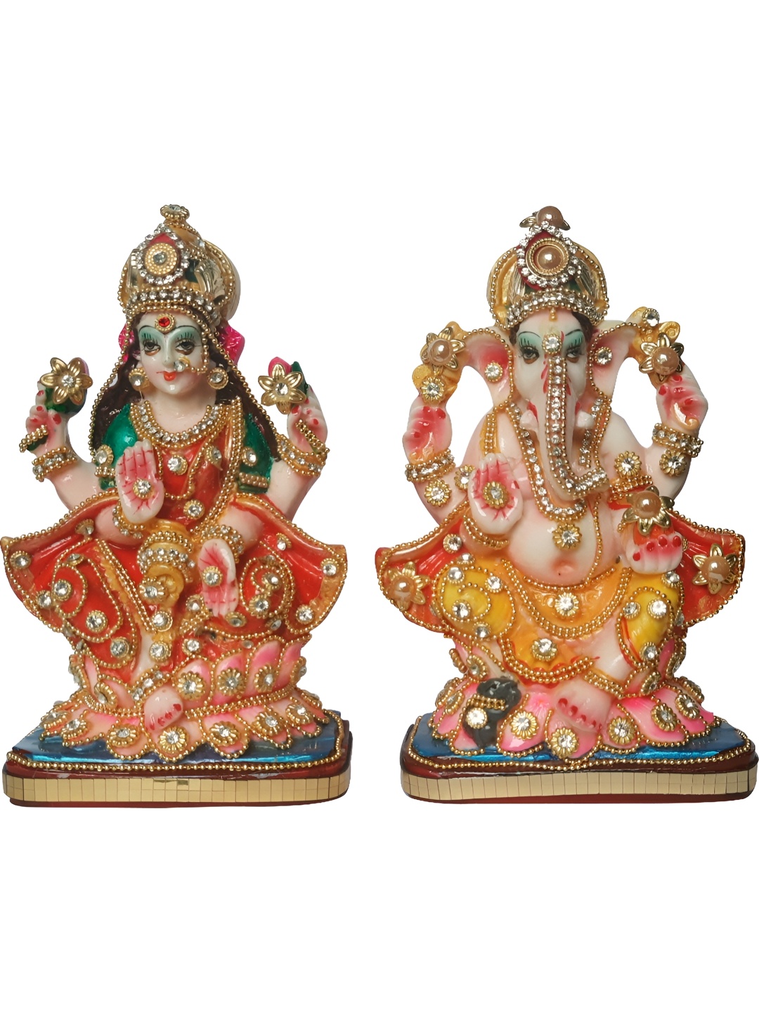 

ESVAR STONECRAFT Red Yellow Goddess Lakshmi & Lord Ganesha Showpiece