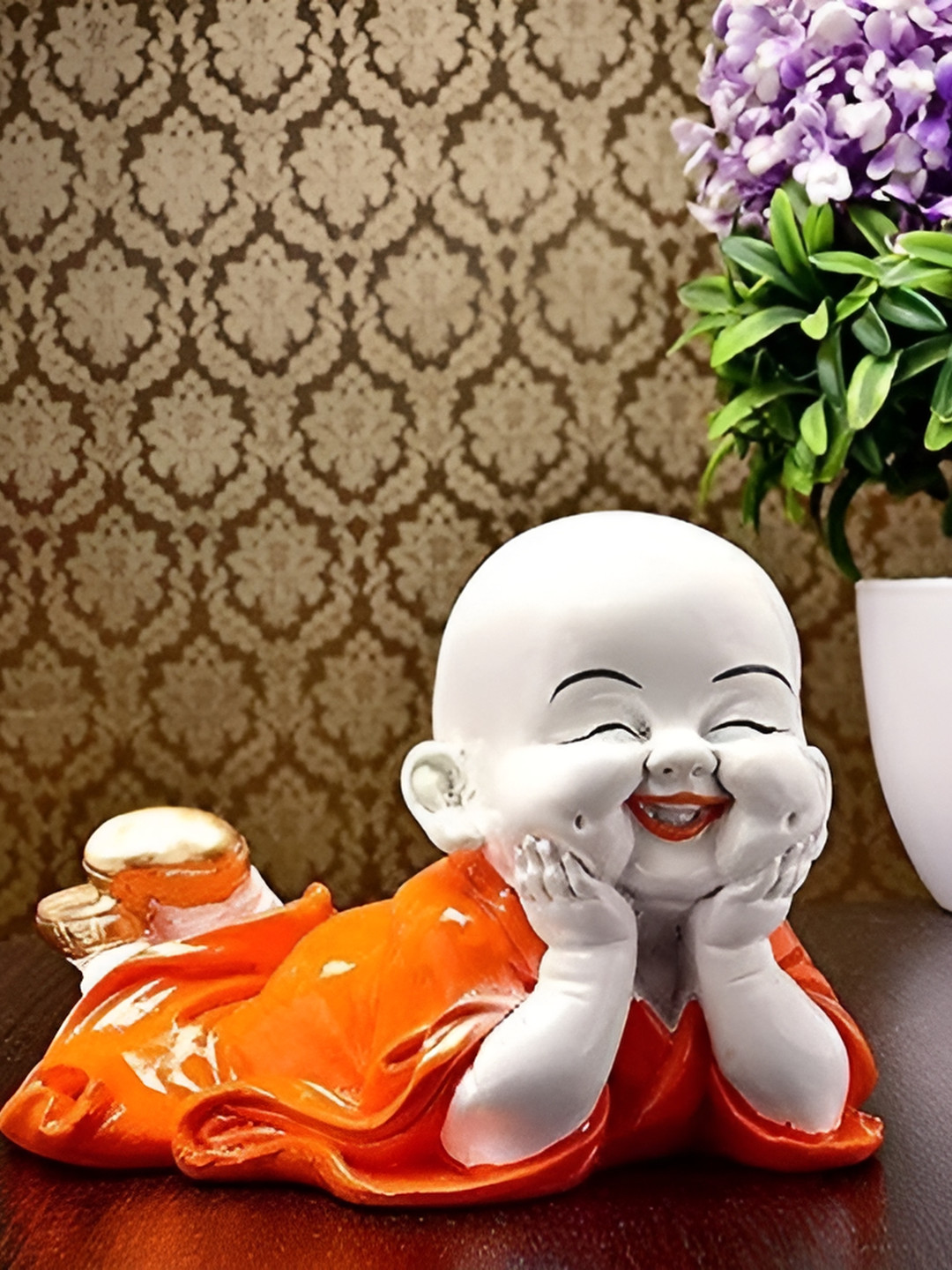 

ESVAR STONECRAFT Orange Buddha Figurine Showpiece