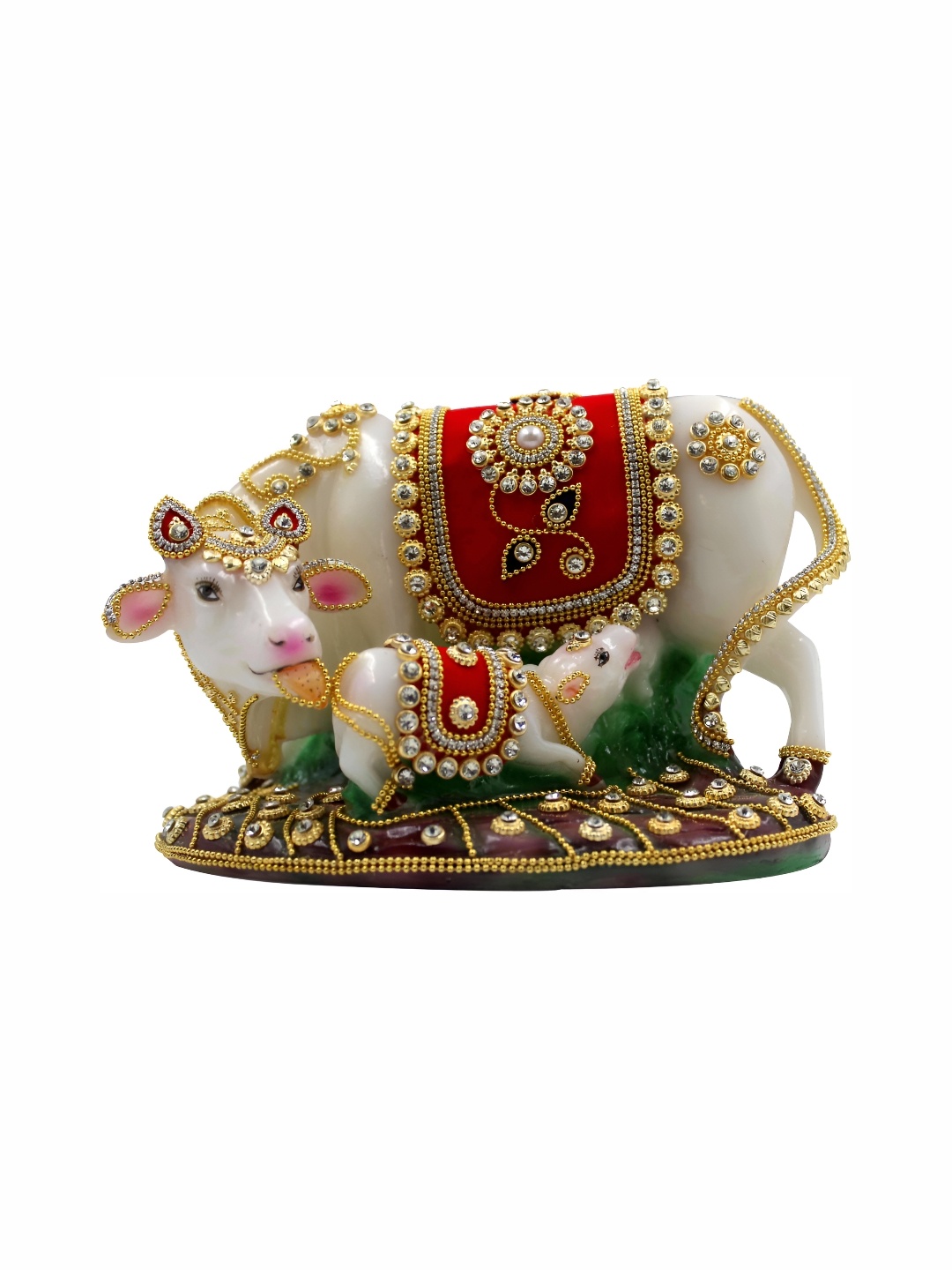 

ESVAR STONECRAFT White Kamdhenu Cow and calf idol Showpiece, Green